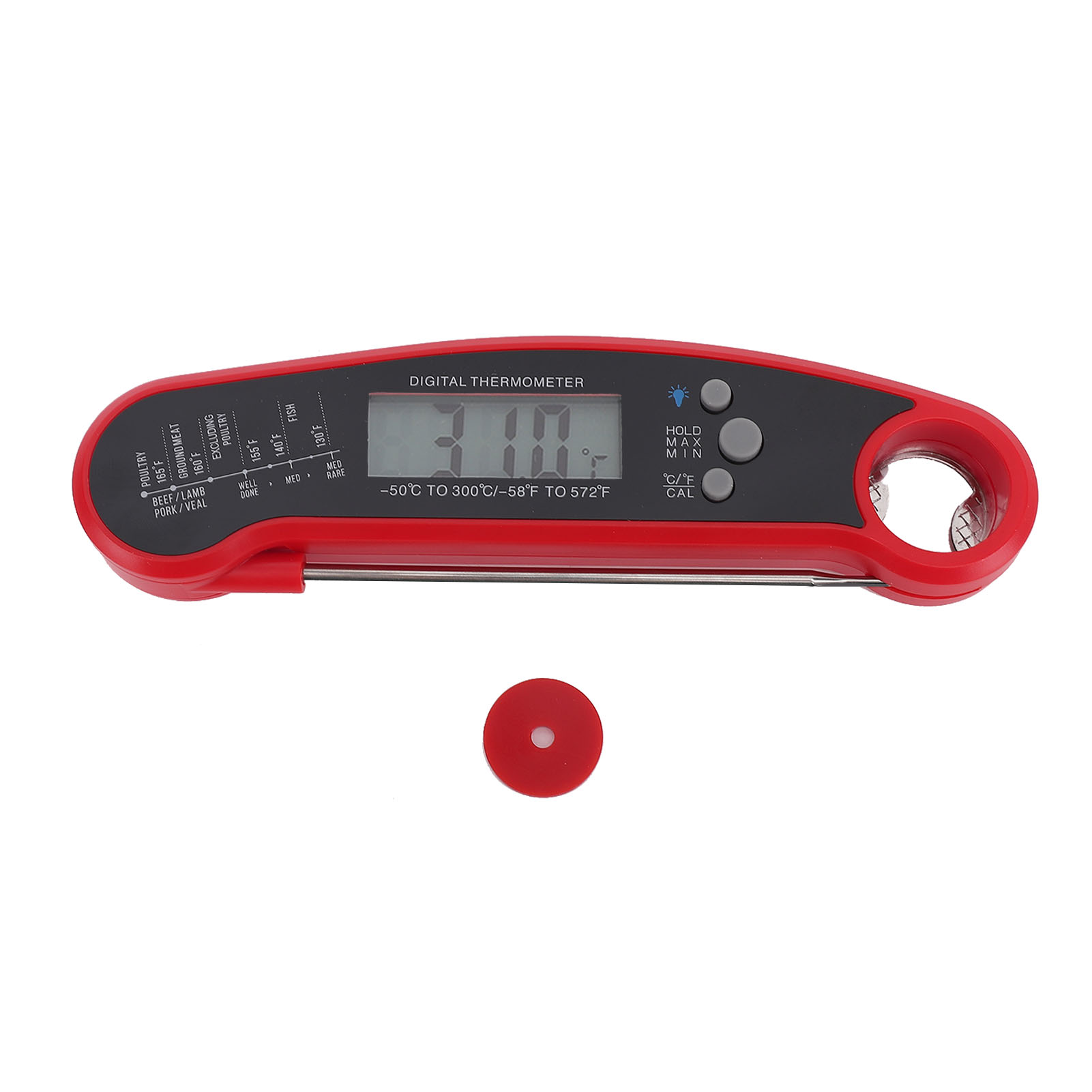 Fleischthermometer Mit Großem, Hintergrundbeleuchtetem Display, Ip67 Wasserdicht, Regensicher, Wiederaufladbar, Tragbar, Für Den Küchengebrauch, Rot