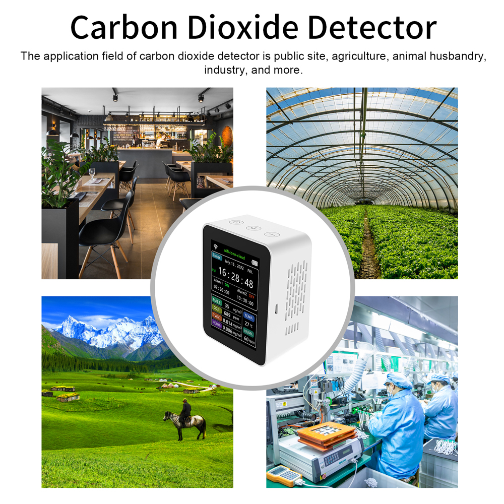 Tuya Wifi Smart Luftqualitätsdetektor Pm2.5 Co2 Tvoc Hcho Temperatur Luftfeuchtigkeit 6 In 1 Stunde Datum Wochenanzeige Handy-app Fernbedienung Anzeige 2 Sets Wecker Zuhause Büro