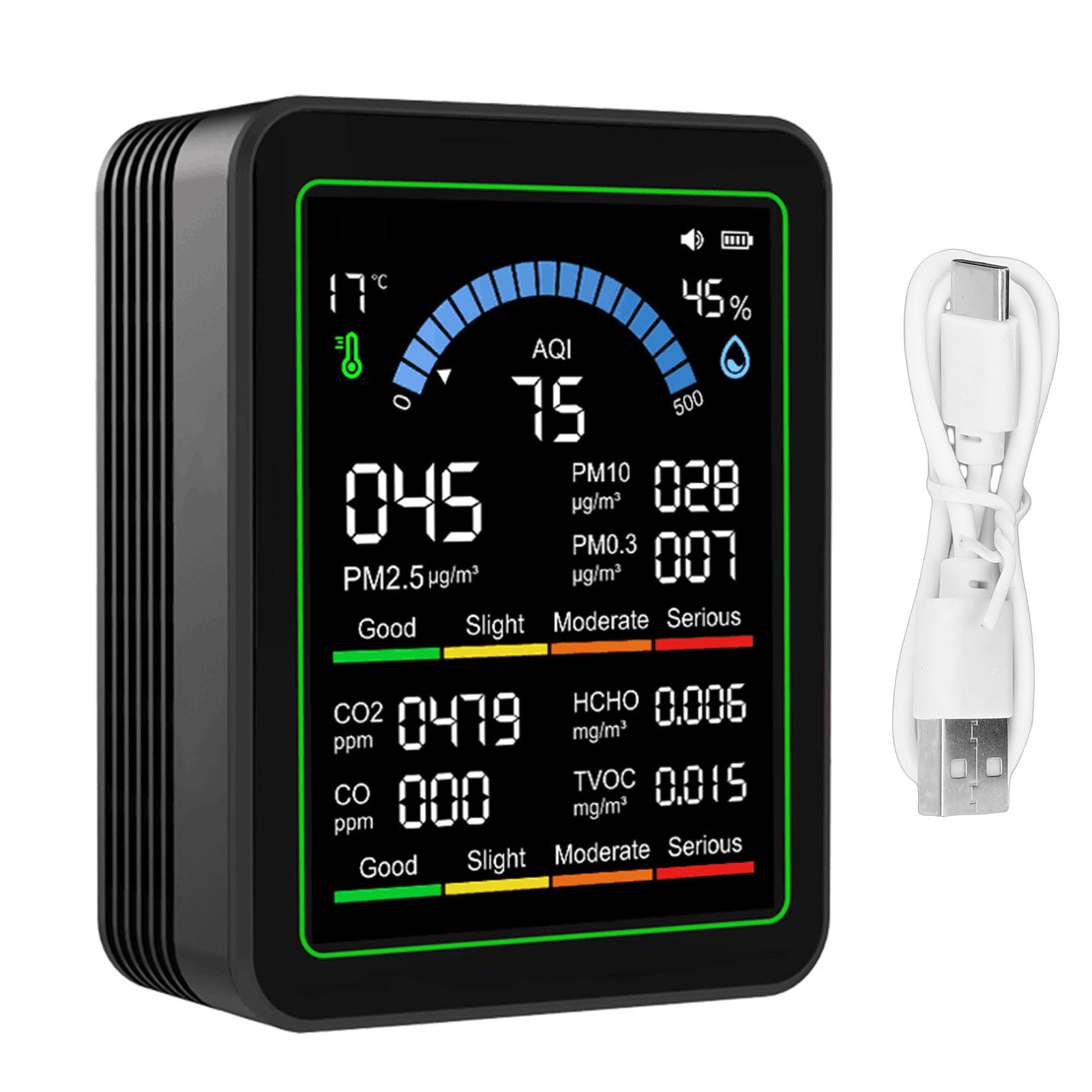 10-in-1 Luftqualitätstester Co2 Tvoc Hcho Pm2.5 Pm10 Pm0.3, Tragbarer Schwarzdetektor.