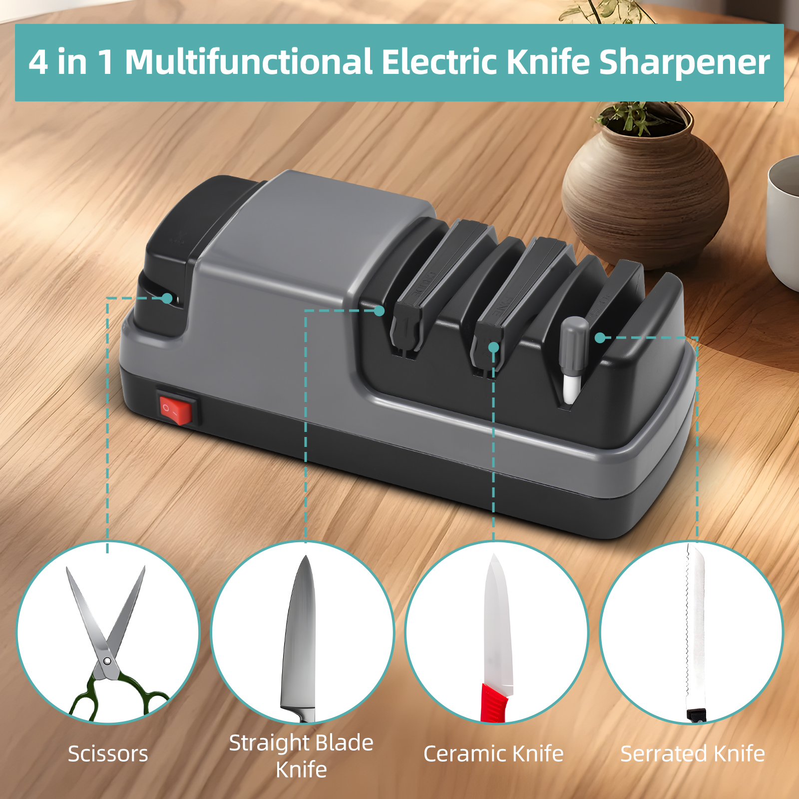 Multifunktionaler 3-stufiger Elektrischer Messerschärfer, Haushaltsküchengerät Für Messer Mit Gerader Klinge Und Scheren Mit Wellenschliff.