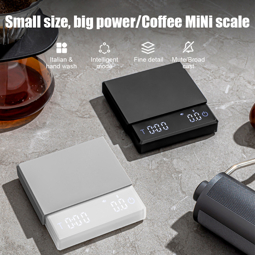 Mini-kaffeewaage Mit Timer, 2 Kg/0,1 G Genauigkeit, 3 Modi, Usb-c Wiederaufladbar, Tragbar, Digital, Für Espresso Und Manuelles Aufgießen.
