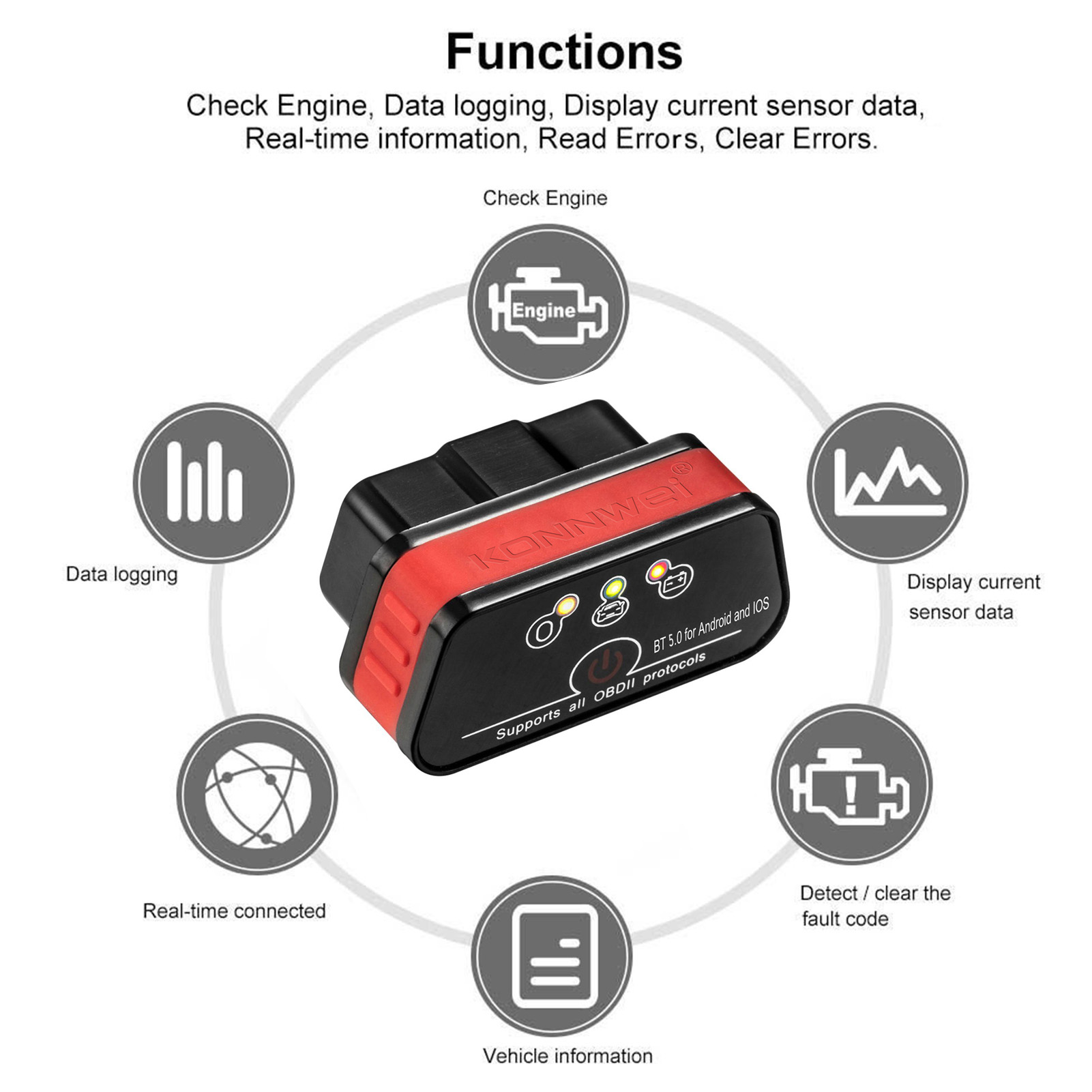 Konnwei Kw902 Mini Bt 5.0 Drahtloses Obd-ii Auto-diagnosegerät Detektor Tester Scanner Für Ios Android System.