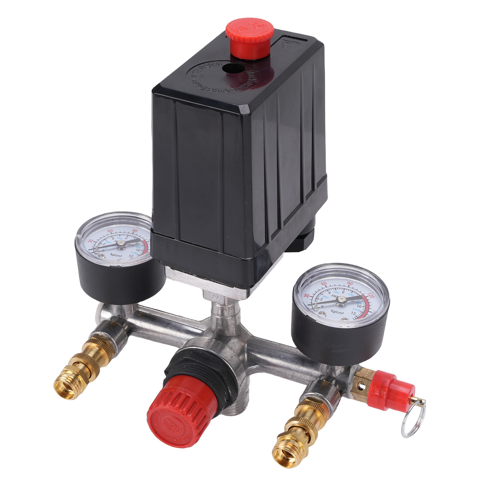 Druckschalter Für Luftkompressoren Mit Manometer, 240 V, 15 A, Langlebig, Präzise Steuerung Für 90-120 Psi.