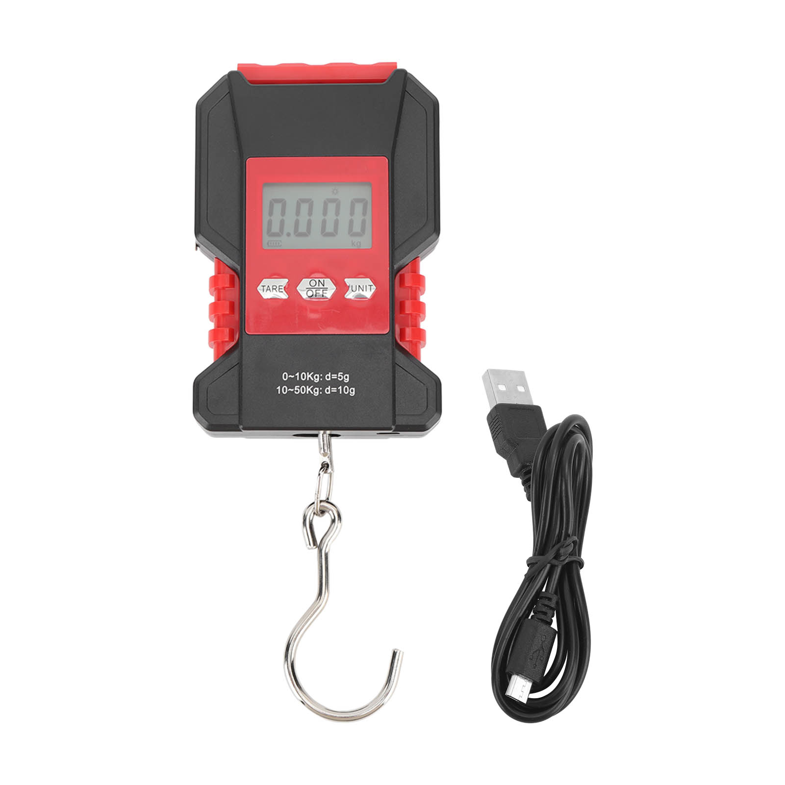 Digitale Fischwaage, 50 Kg Tragkraft, Hintergrundbeleuchtetes Lcd-display, Usb-ladeanschluss, Mit Maßband, Für Reisegepäck