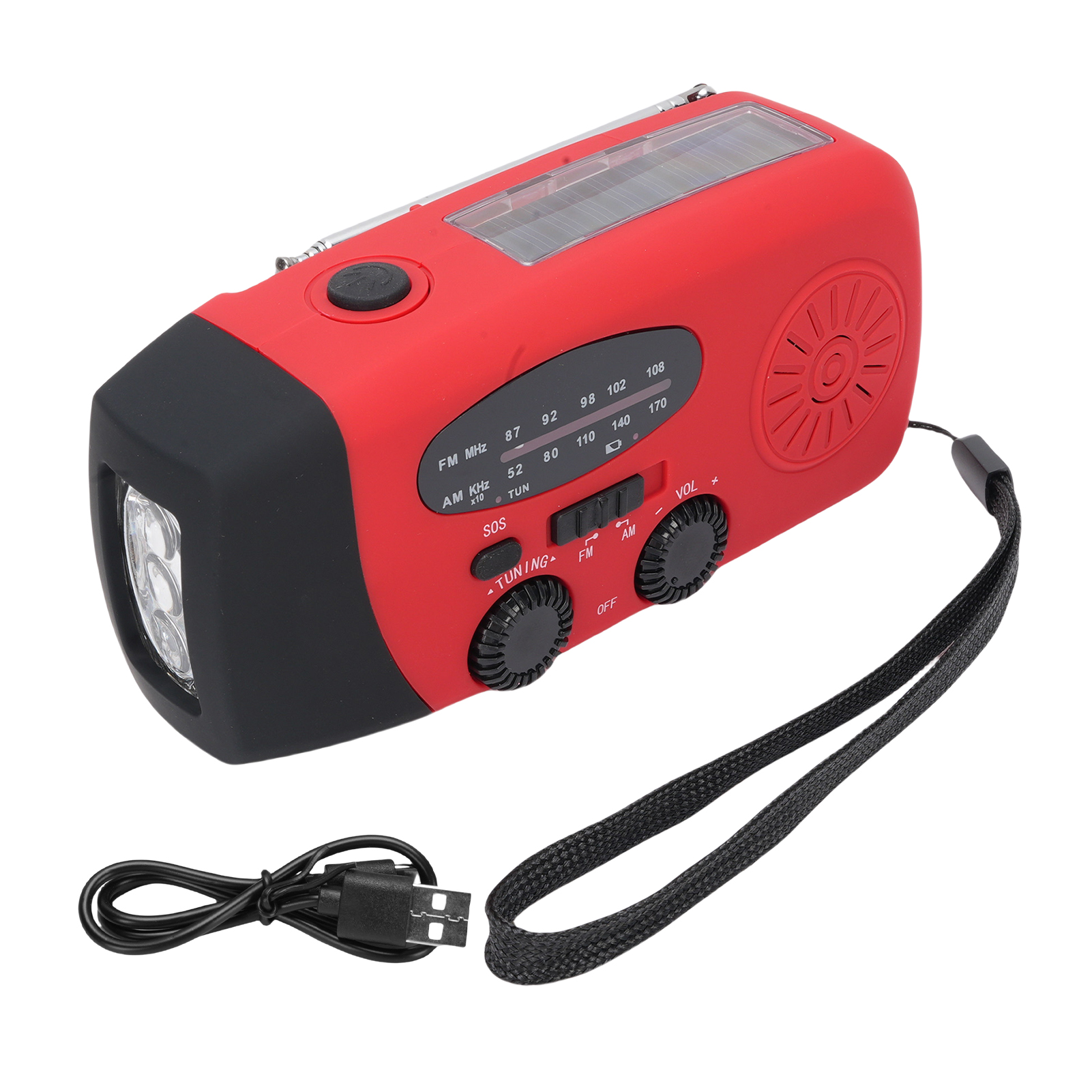 Solarbetriebenes Notradio Mit Handkurbel Und Typ-c-ladeanschluss, Tragbares Am/fm-radio, 2000 Mah Akku, Sos-alarm-taschenlampe Für Stromausfall, Camping, Wandern, Europäische Ausführung Rot.