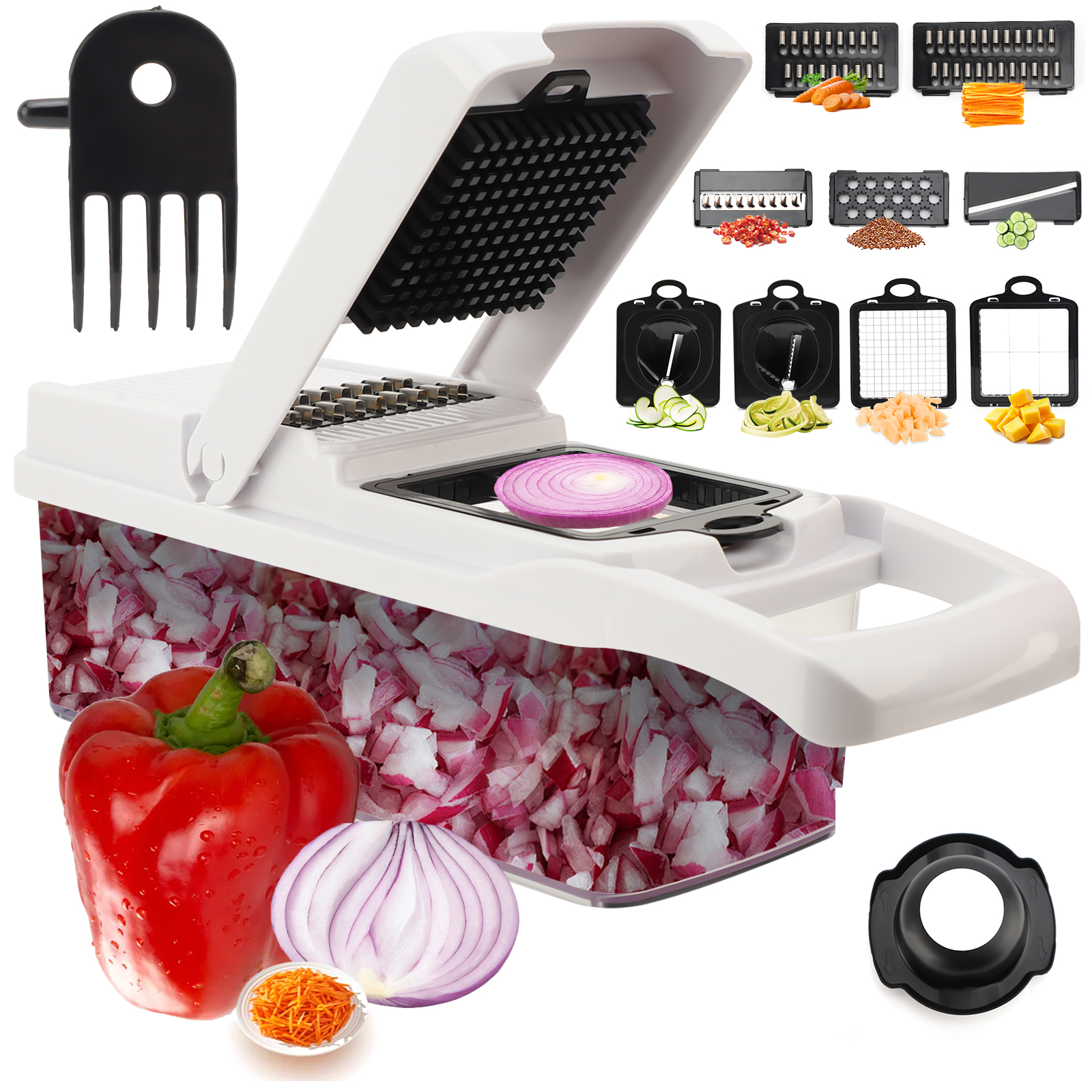 Gemüseschneider, Zwiebelschneider, Hobel Und Fleischwolf Mit Behälter, Ideal Zum Kochen, Für Gemüse Und Obst.