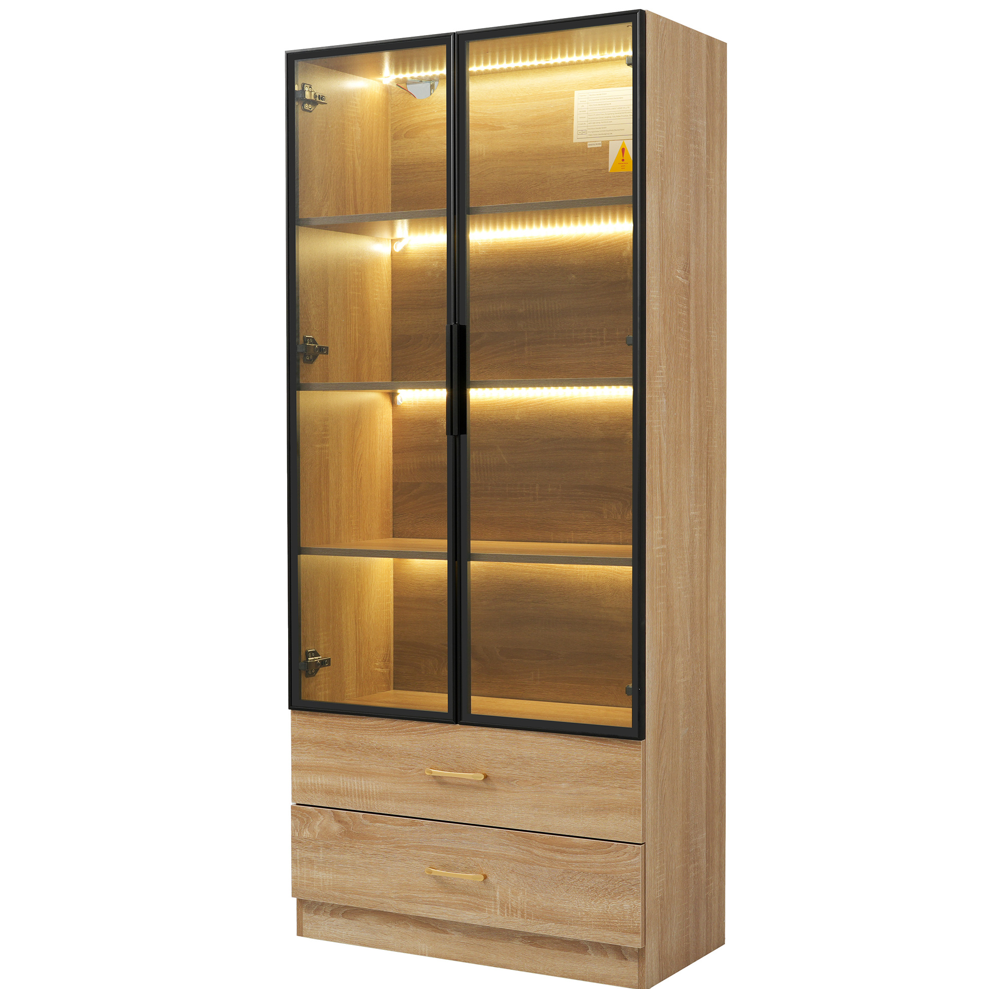 Hohes Badezimmermöbel 75 Cm Aus Braunem Mdf Mit 2 Schubladen Und 2 Türen Aus Gehärtetem Glas
