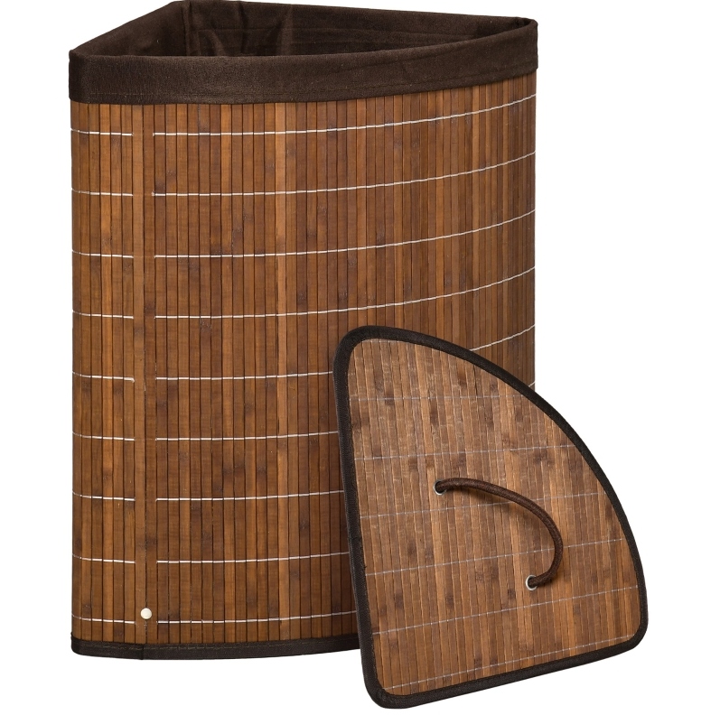Eck-wäschekorb 55 L Aus Bambus Mit Abnehmbarem Deckel 38 X 38 X 57 Cm Braun
