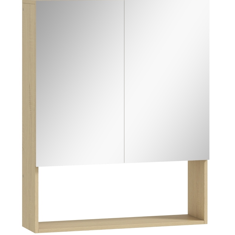 Badmöbel Mit Spiegeltüren, Offenem Fach, Wandmontage, Eiche