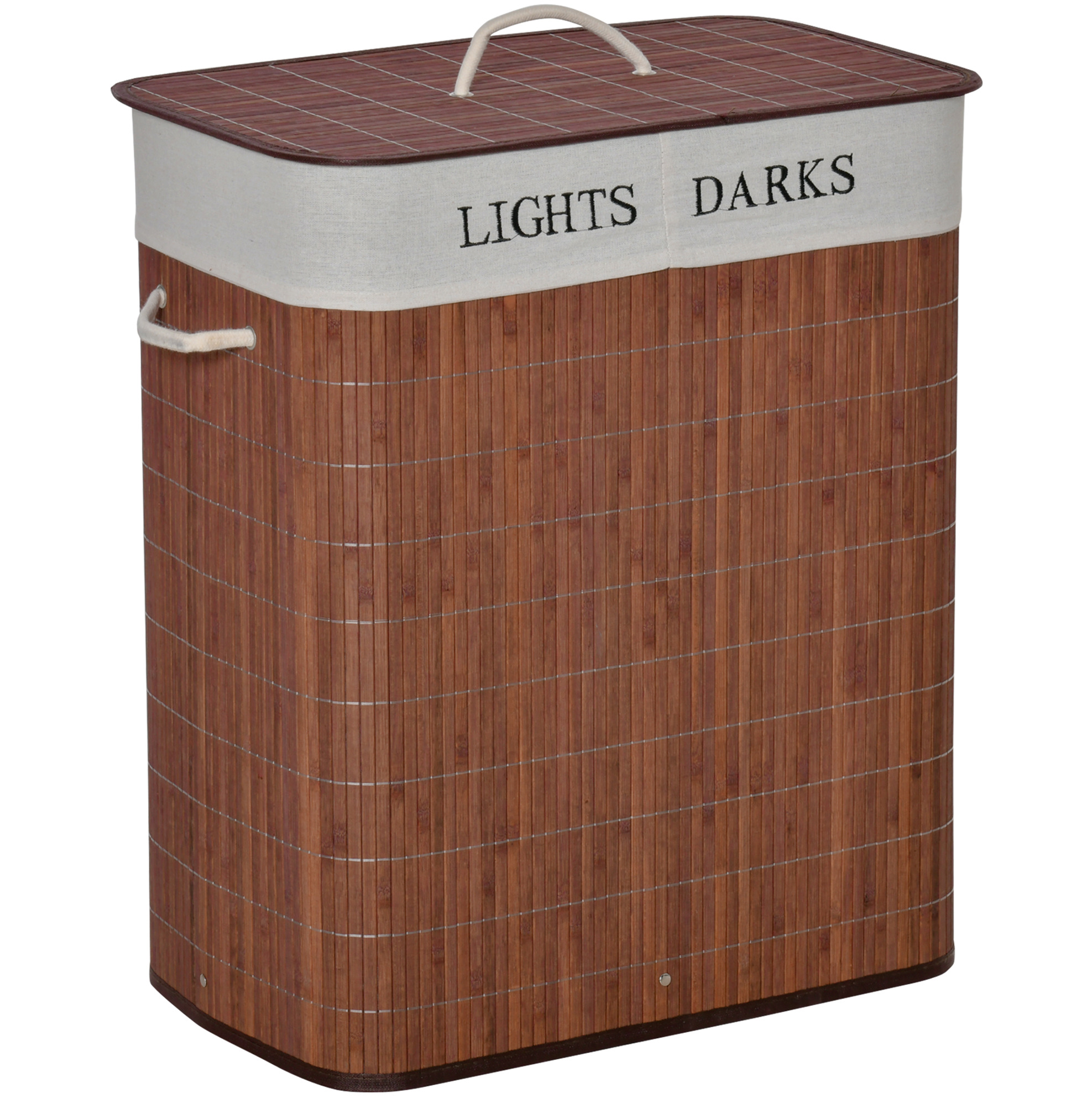 Bambus-wäschekorb Mit Deckel Und 3 Griffen 52 X 32 X 63 Cm Braun Weiß