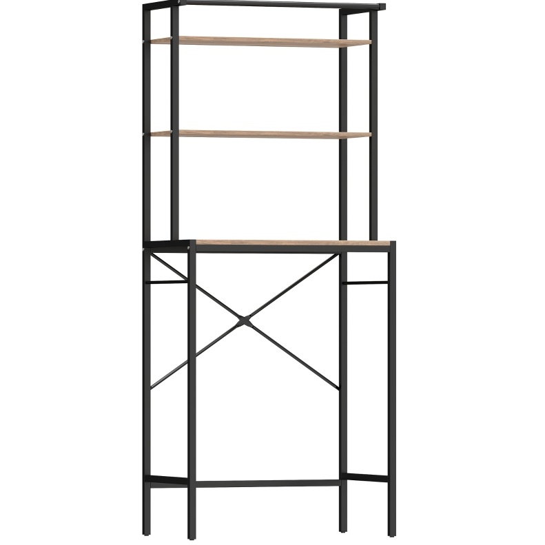 Braunes Metallregal Für Waschmaschine, 3 Ablagen, 67 X 40 X 161,8 Cm, Mit Oberer Stange