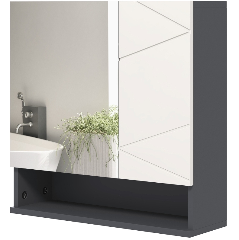 Badezimmerschrank Mit Spiegel Grau 55 X 17 X 55 Cm Mit Verstellbarem Einlegeboden Und Offenem Fach