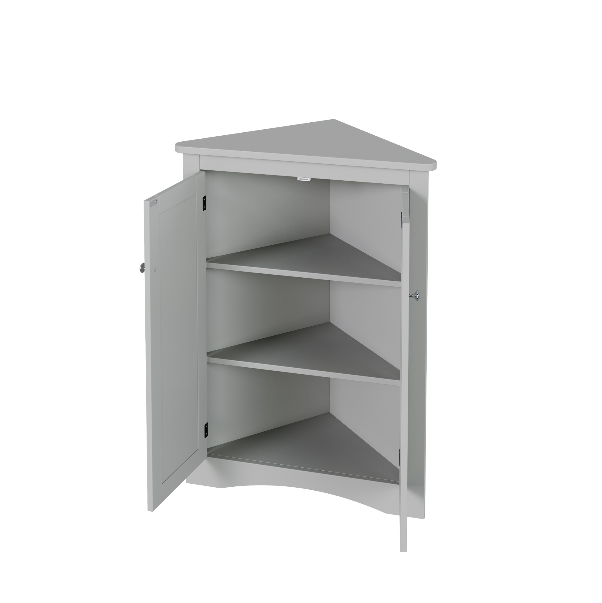 Grauer Eckschrank Fürs Bad Aus Lackiertem Mdf, 2 Türen, 3 Ebenen, Freistehend, 61,5 X 34,5 X 80 Cm