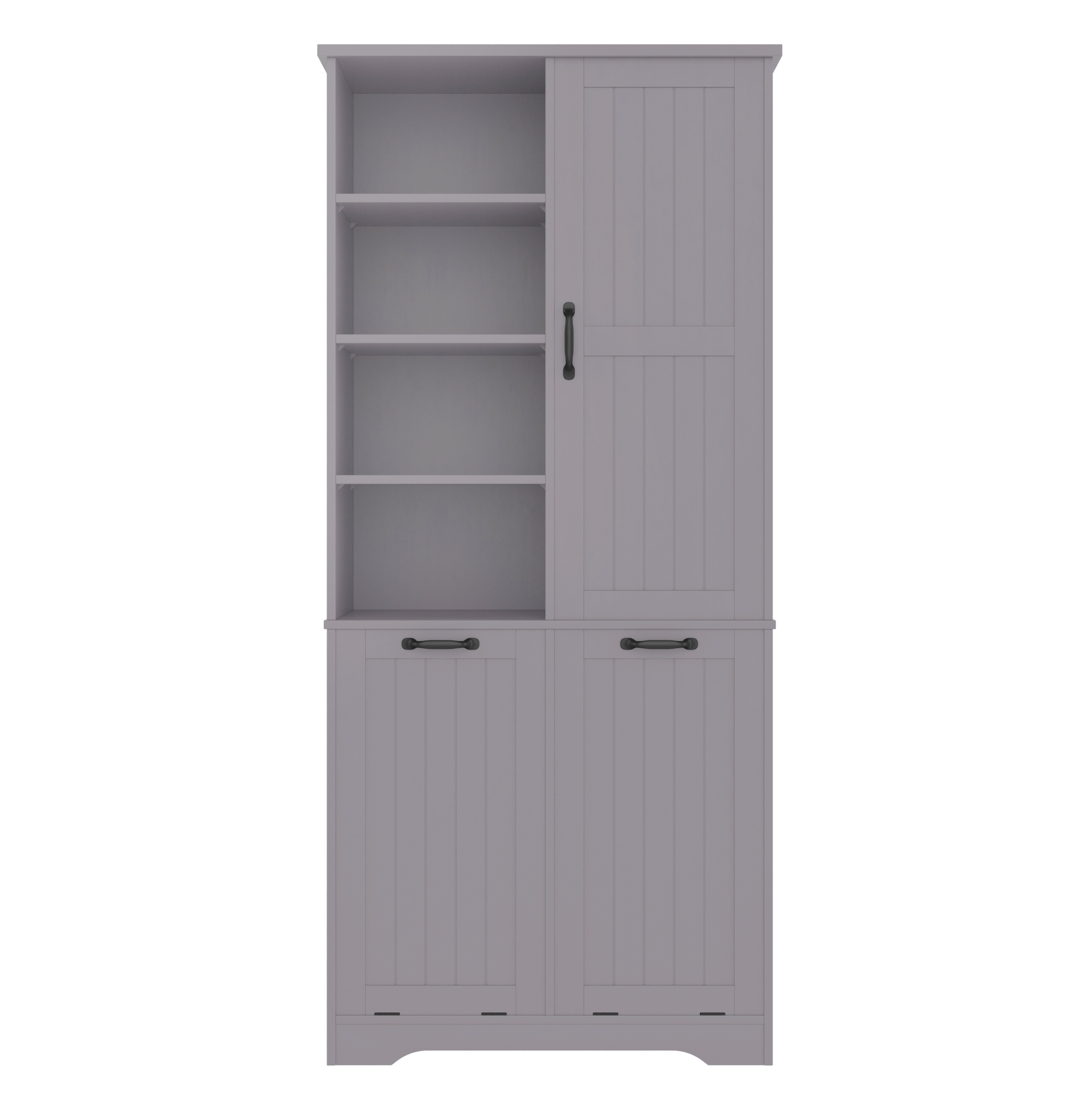 Hochschrank Fürs Bad Aus Grauem Mdf 78 X 35 X 172,7 Cm Mit Tür Und Doppel-wäschekorb