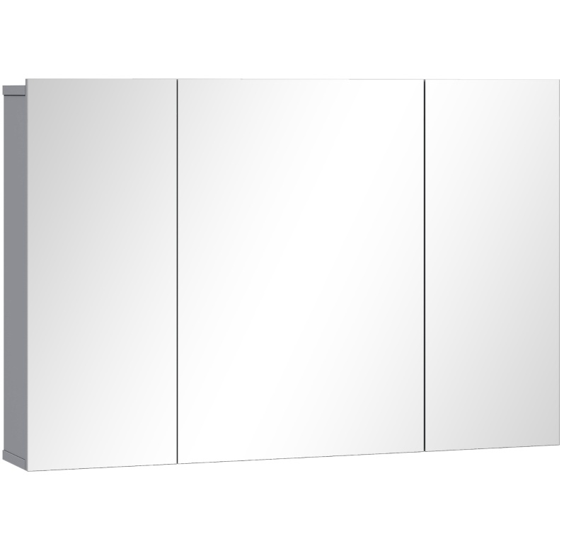 Grauer 3-türiger Spiegelschrank Für Bad 90 X 15 X 60 Cm Aus Mdf