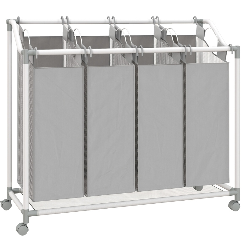 Wäschewagen Mit 4 Fächern, 160 L, Mit Rollen, Grau, 97 X 38 X 81 Cm
