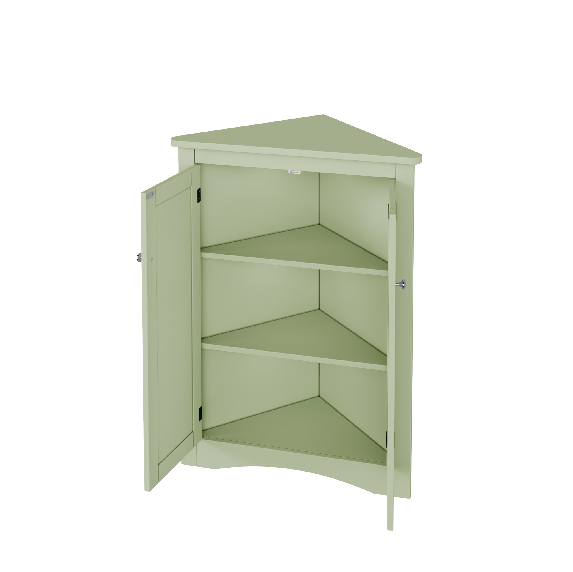 Grüner Eckschrank Für Bad Modenuit Aus Mdf Mit 2 Türen Und 3 Ebenen, 61,5 X 34,5 X 80 Cm