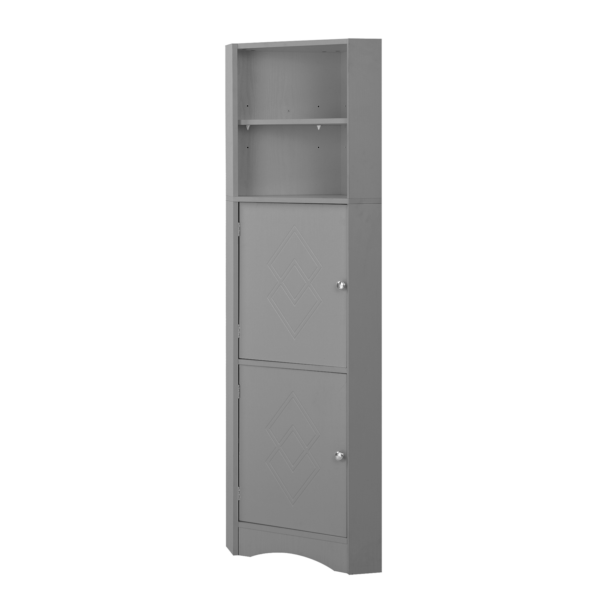 Eck-badschrank Aus Spanplatte, Grau, 36,5 X 36,5 X 155 Cm