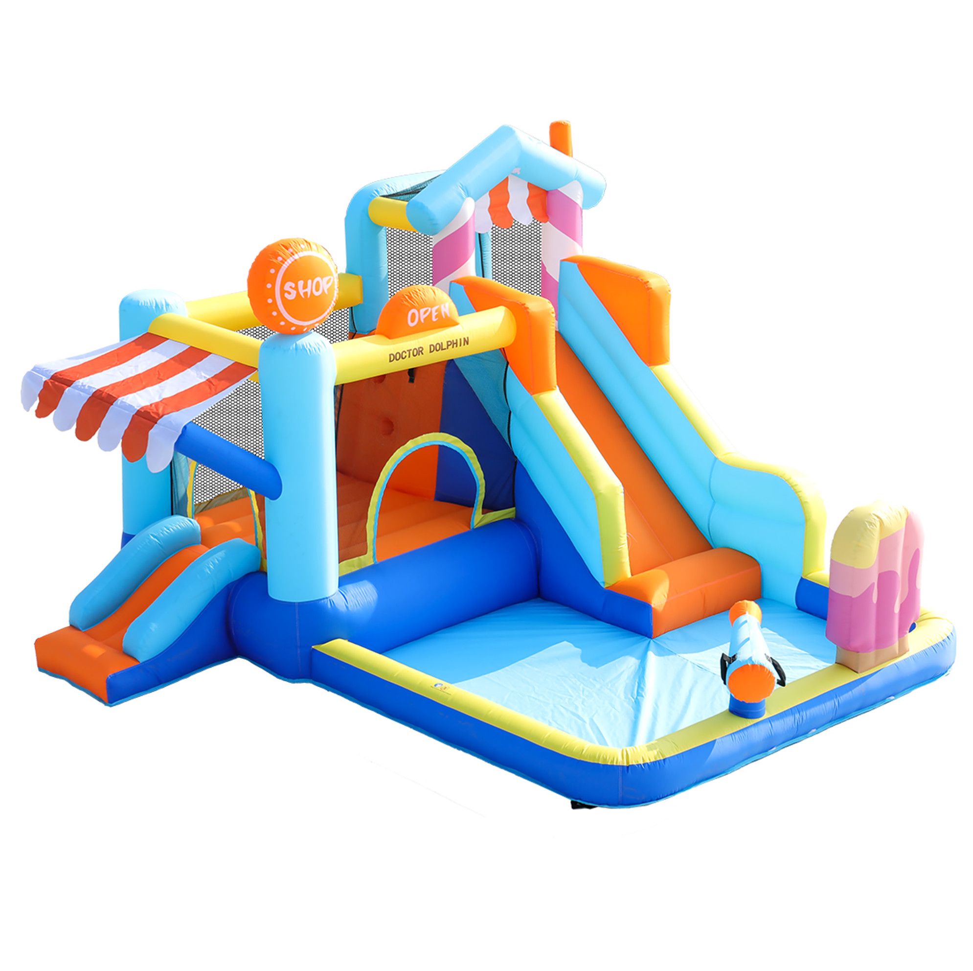 Aufblasbares Kinder-schloss Mit Doppelrutsche, Wasserpark 450 W