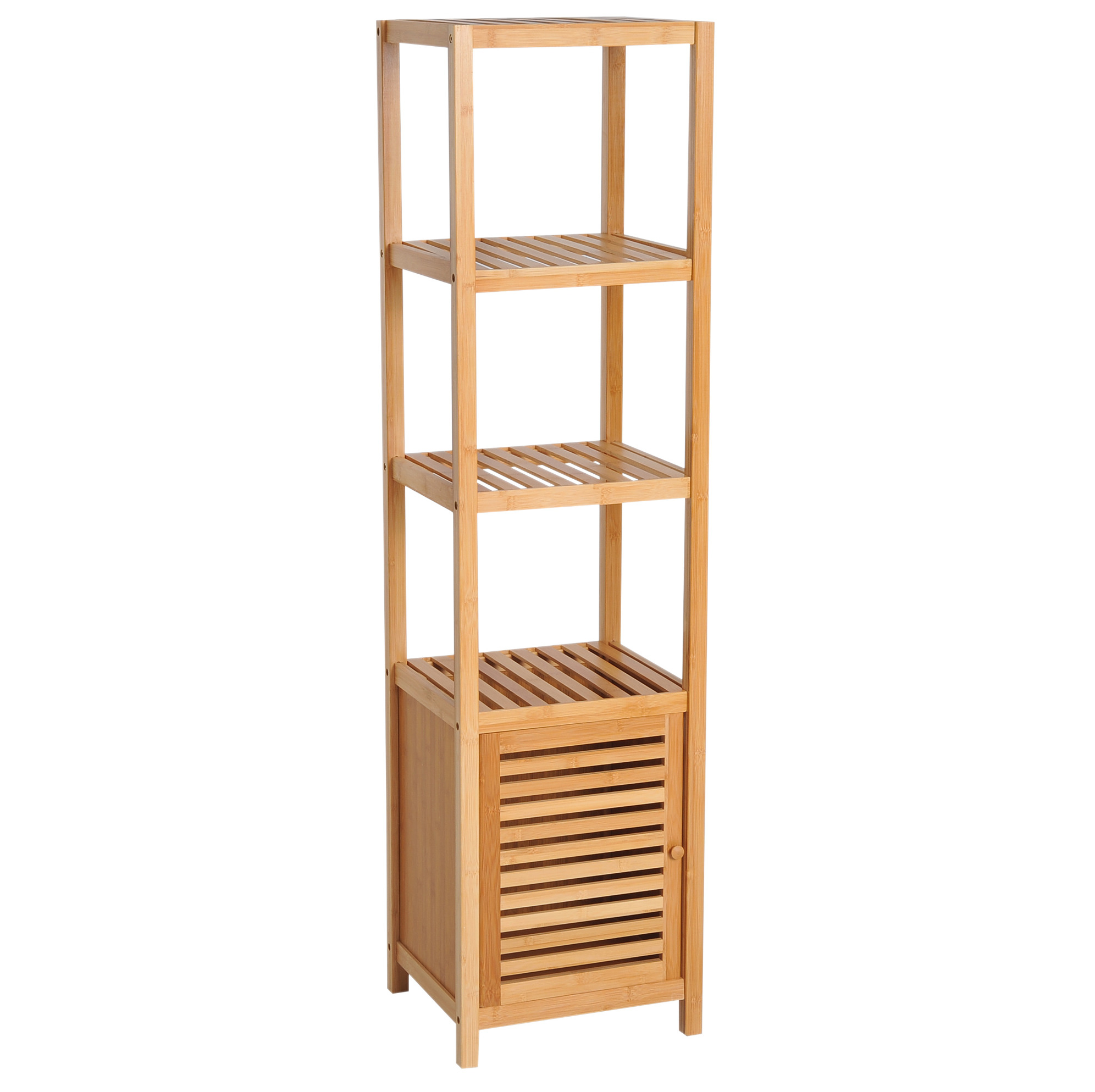 Bambus-badschrank Mit 3 Offenen Fächern Und Lamellentür Unten 36 X 33 X 140 Cm