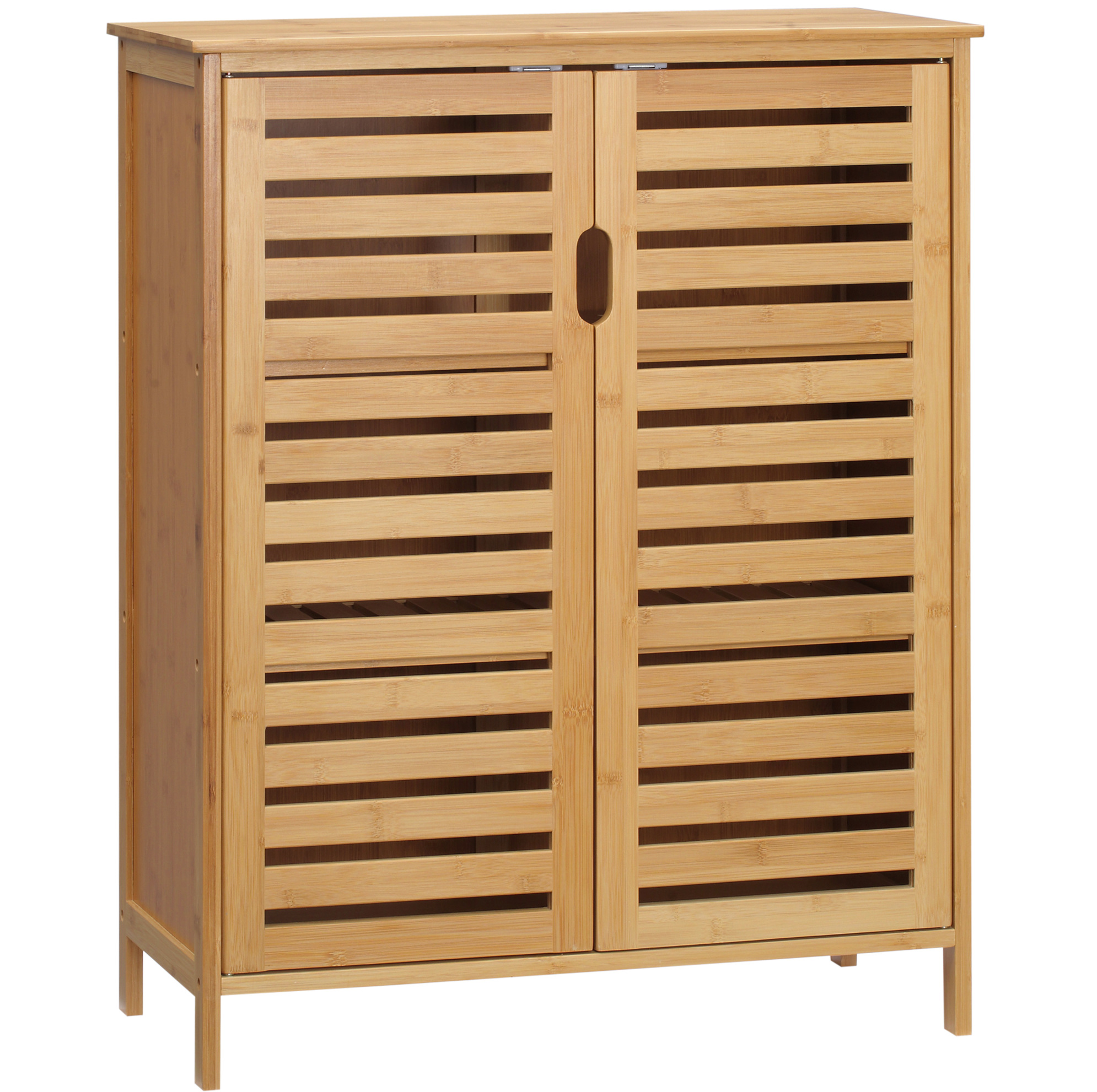 Bambus-badschrank Mit 2 Lamellentüren Und 2 Einlegeböden, 68 X 32 X 86 Cm, Natur