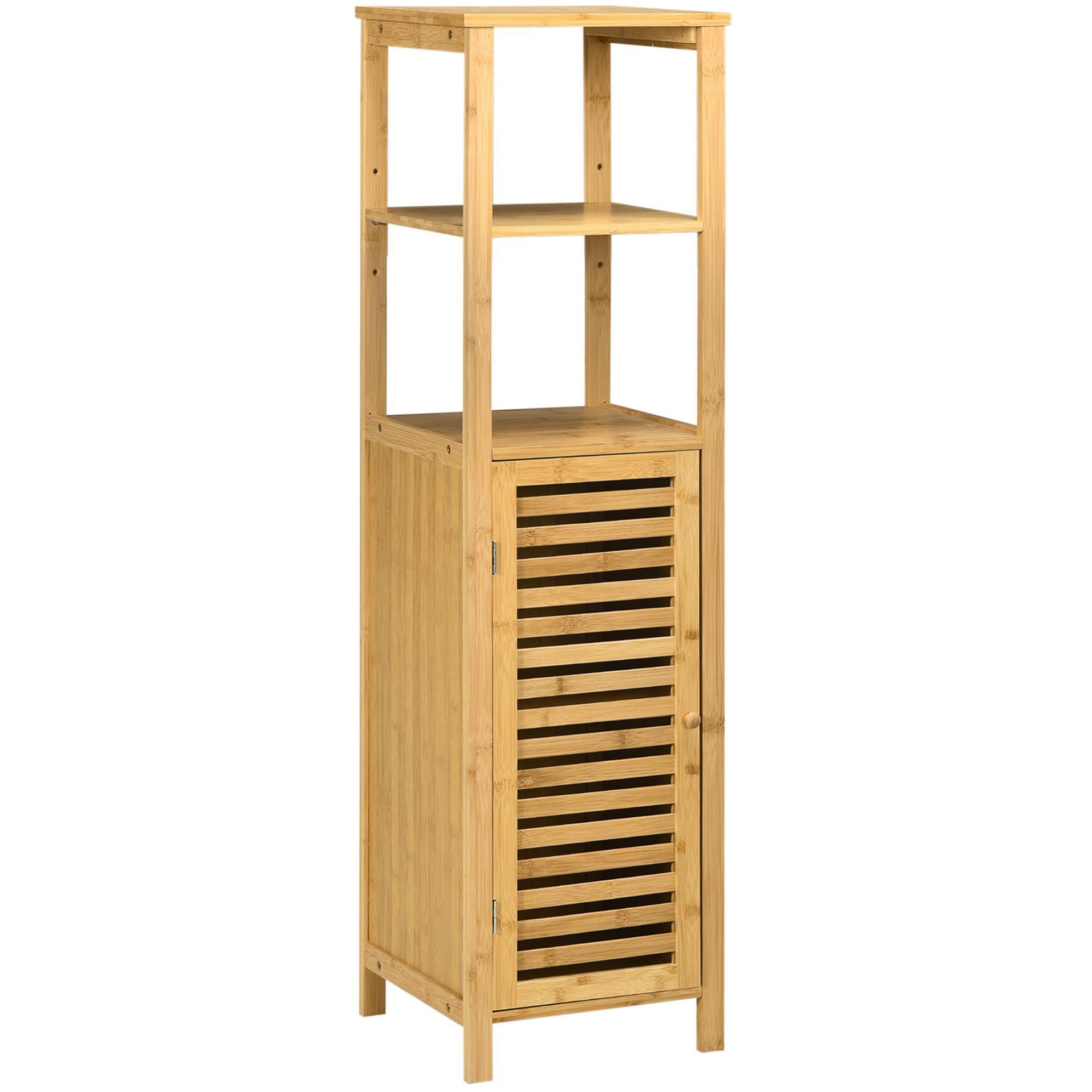 Bambus-badezimmerschrank Natur 120 Cm Mit 2 Offenen Ablagen Und Schrank