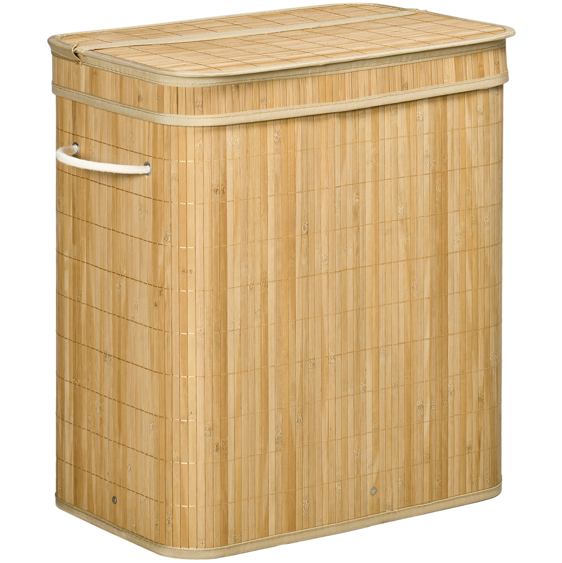 Bambus-wäschekorb Mit Deckel Und Griffen, 90 L, 2 Fächer