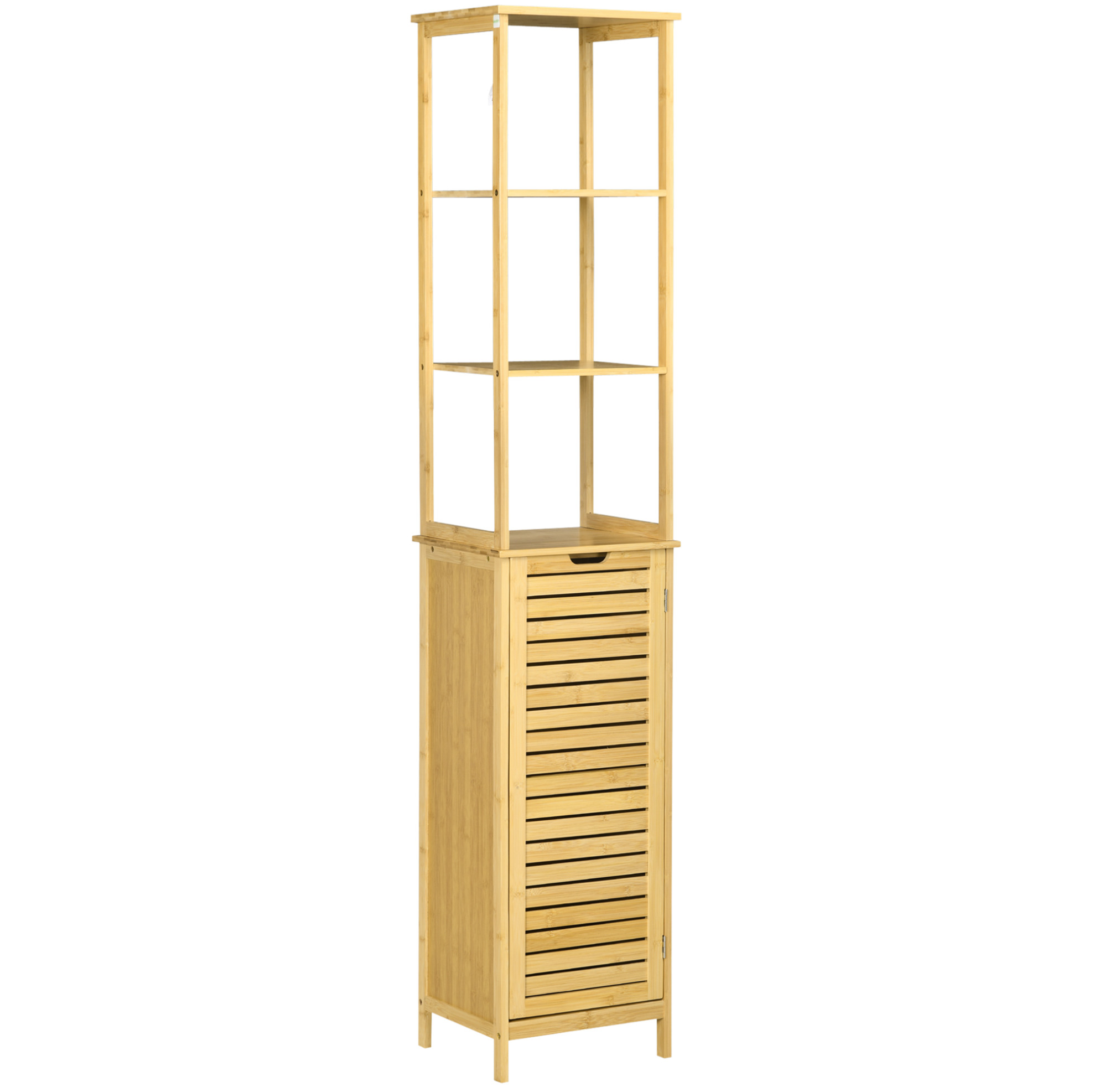 Badezimmerschrank Aus Bambus 34 X 30 X 173 Cm Mit 3 Offenen Regalen Und 1 Schrankfach