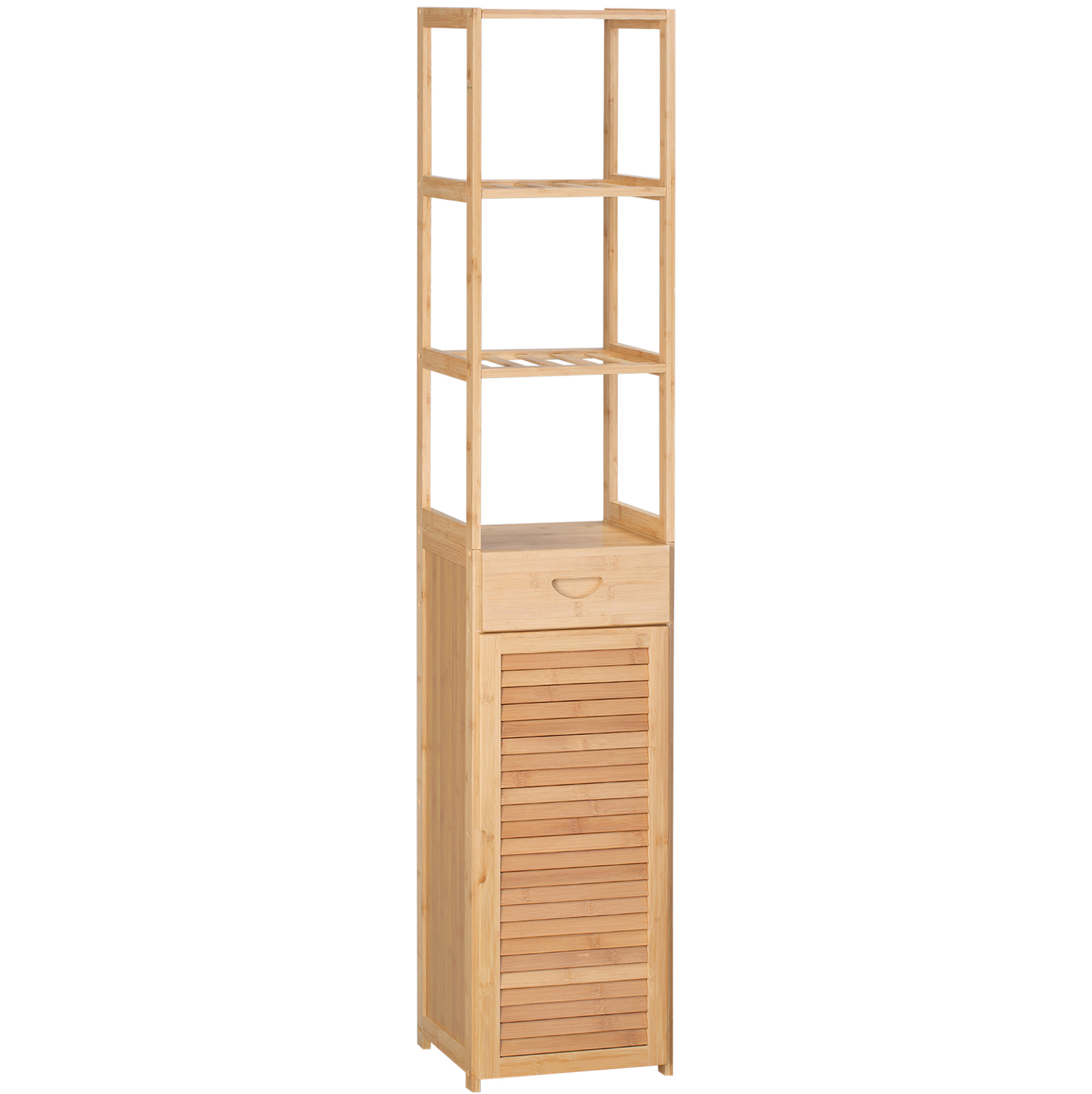 Bambus-badmöbel Mit Schublade Und Ablagen, 32 X 30 X 163 Cm, Naturfarbe