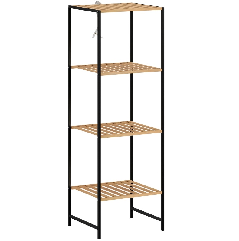 Bambus-badregal Mit 4 Ablagen Aus Bambus Und Stahl 36,5 X 33 X 110 Cm, Natur