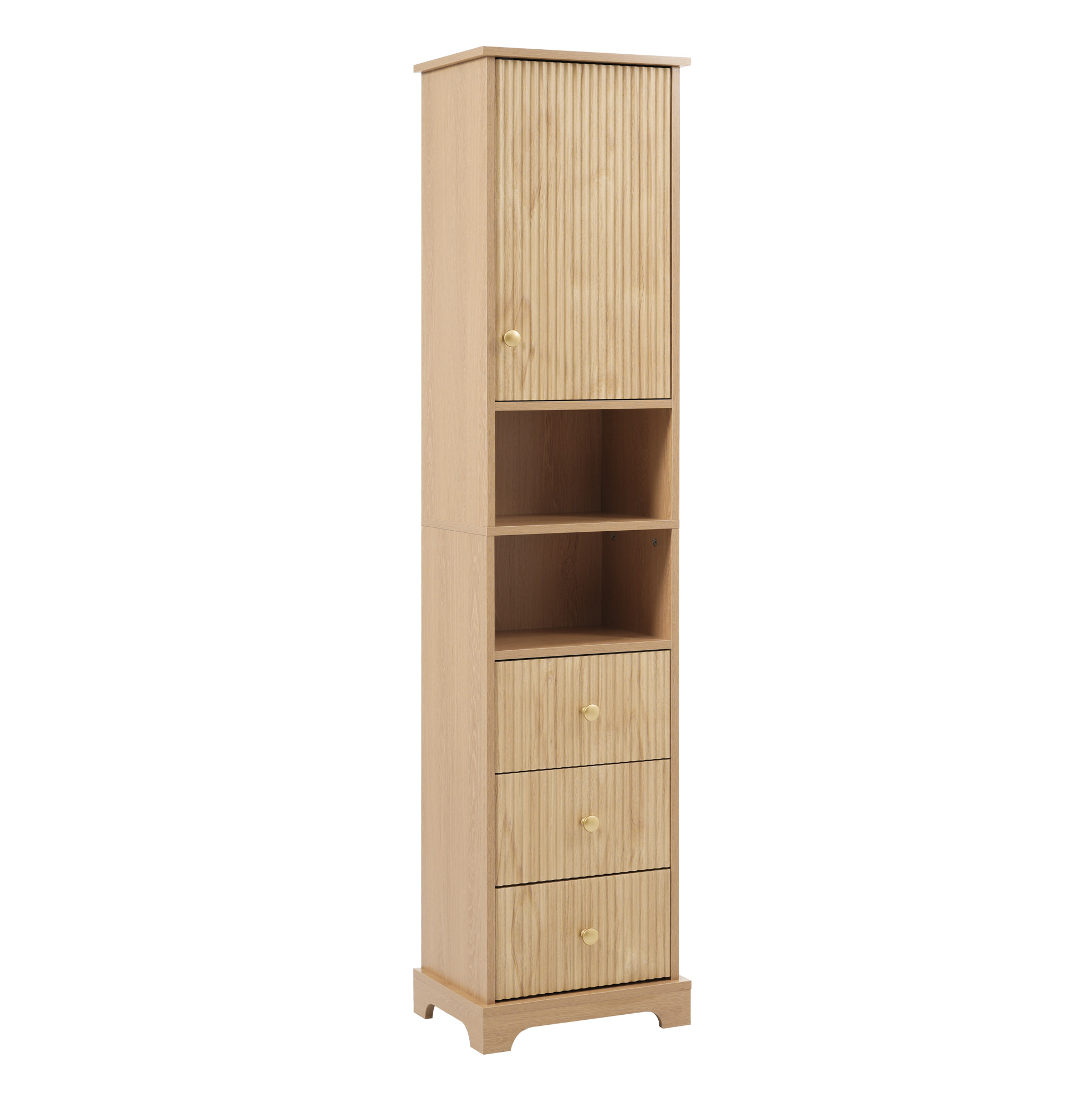 Hohes Badmöbel 40 X 30 X 172 Cm Aus Mdf Mit Pvc-fronten In Naturholzoptik Modenuit