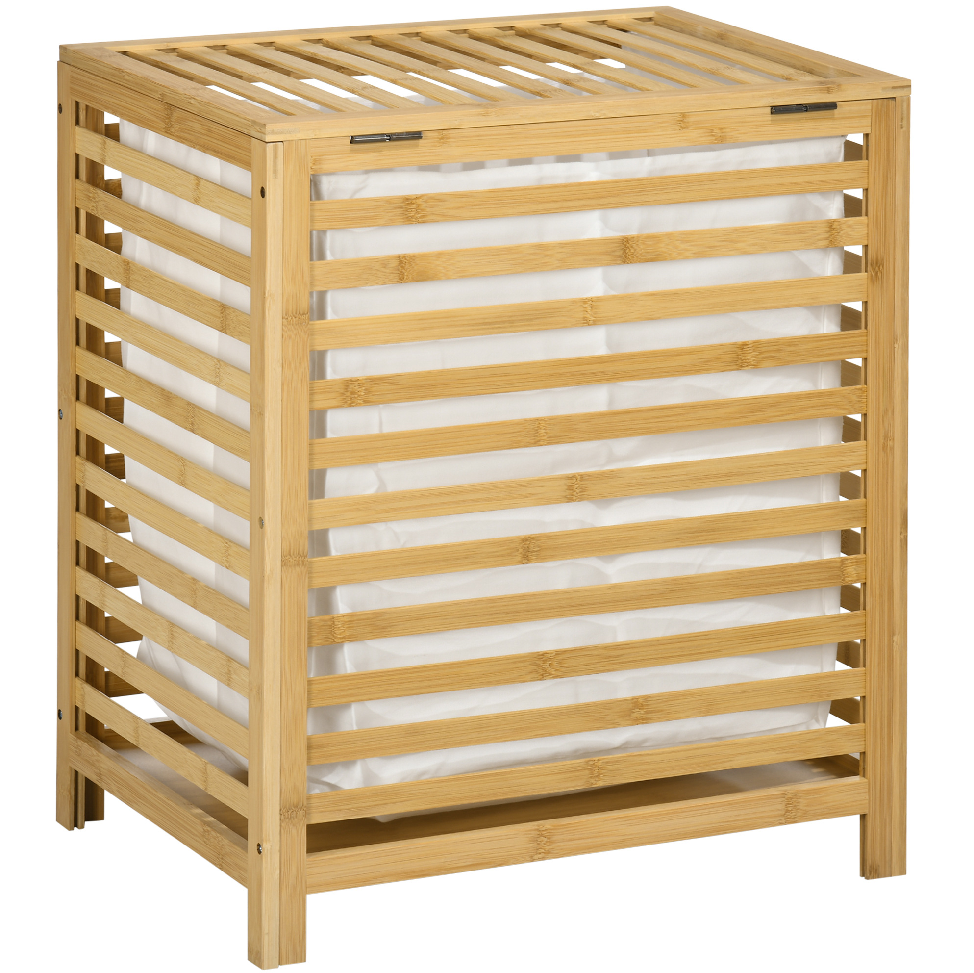 Wäschekorb Aus Bambus 55 L Mit Deckel Und Herausnehmbarem Innensack 50 X 36 X 60 Cm Natur