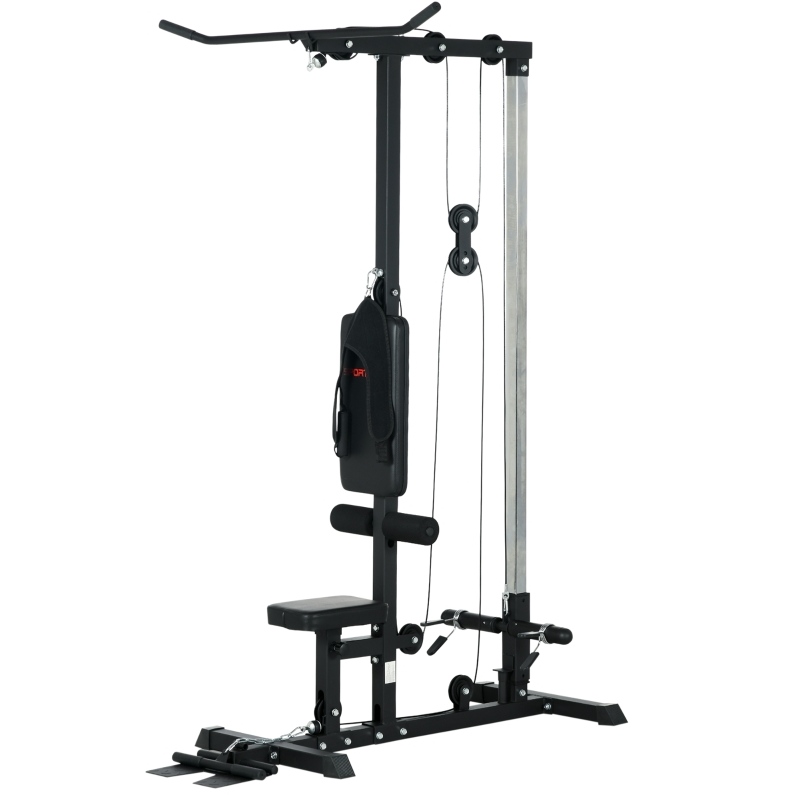 Multifunktions-heimtrainingsstation Aus Schwarzem Stahl, Ohne Gewichte, Mit Verstellbarem Sitz