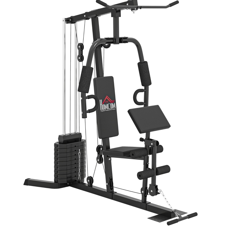 Multifunktionsstation Mit 45-kg-gewichtsblock Aus Schwarzem Stahl 180 X 108 X 200 Cm