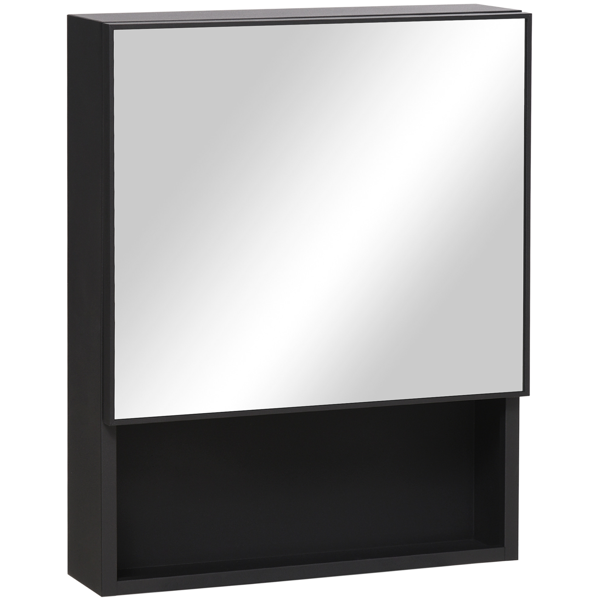 Badezimmerschrank Mit Spiegel Aus Edelstahl, Schwarz, 46 X 13,5 X 58 Cm