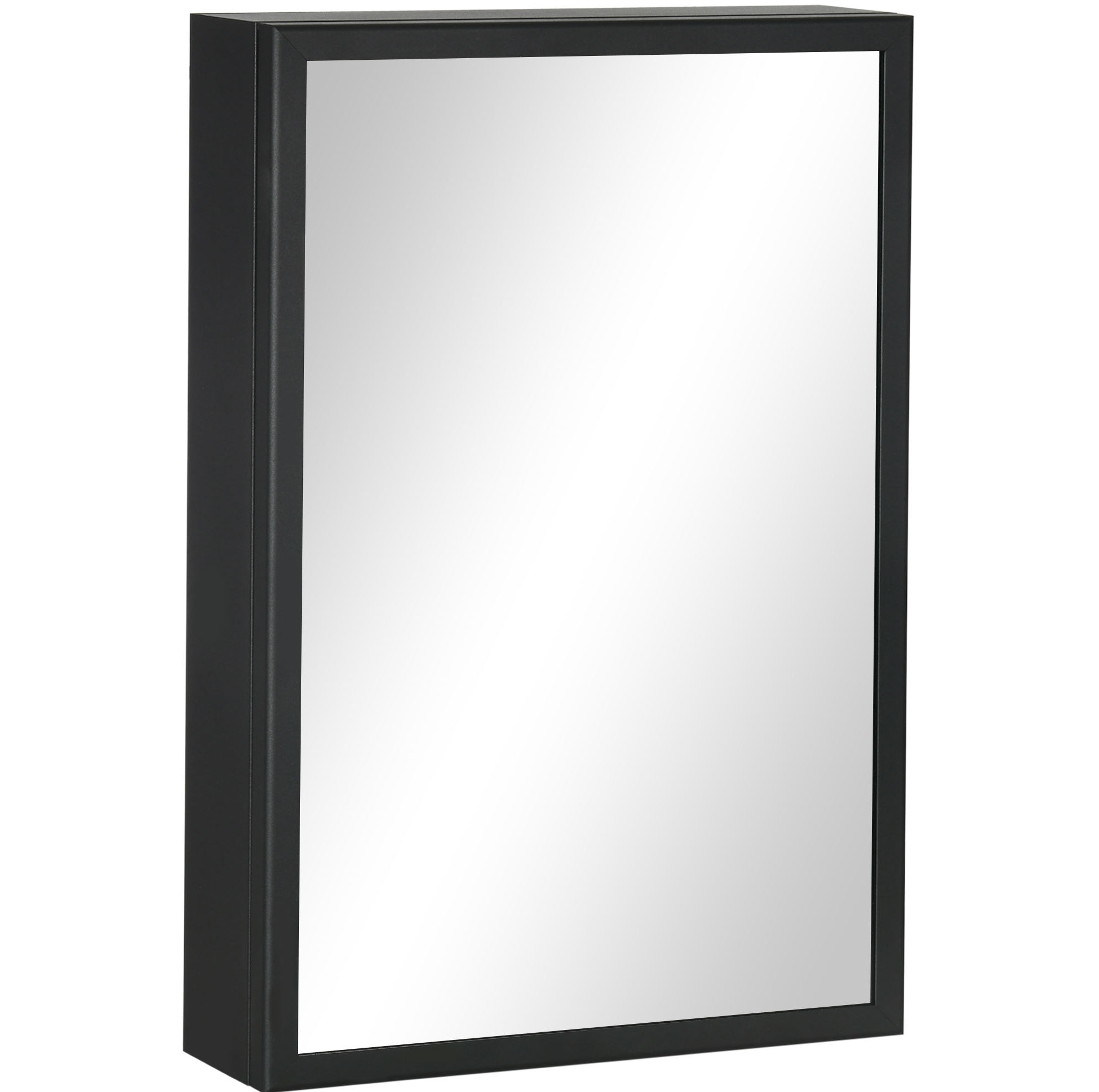 Badezimmerschrank Mit Spiegel, 3 Ablagen, Schwarz, Stahl, 40 X 12 X 60 Cm