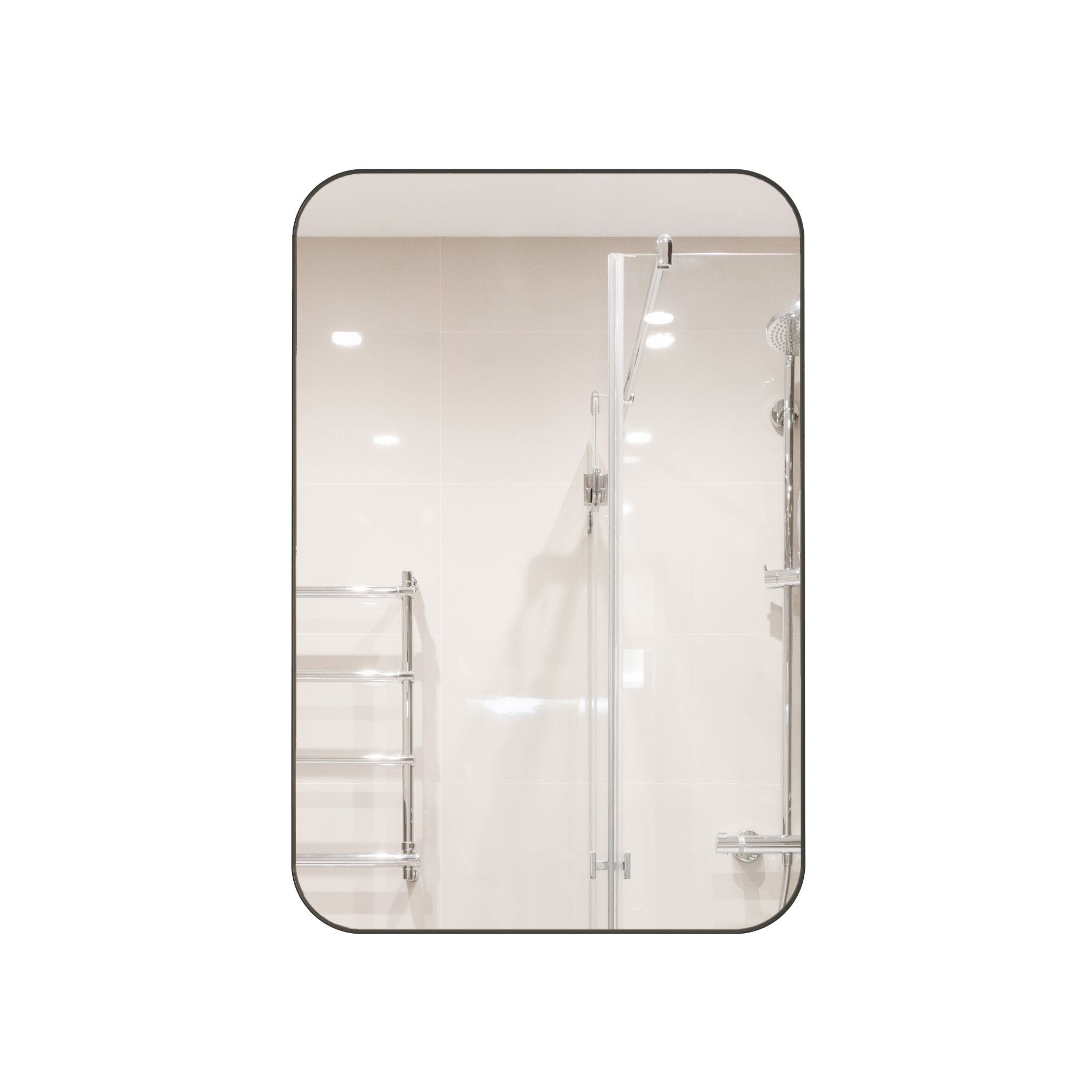 Rechteckiger Schwarzer Spiegelschrank Aus Metall Mit Glasablagen, 76 X 51 X 12 Cm