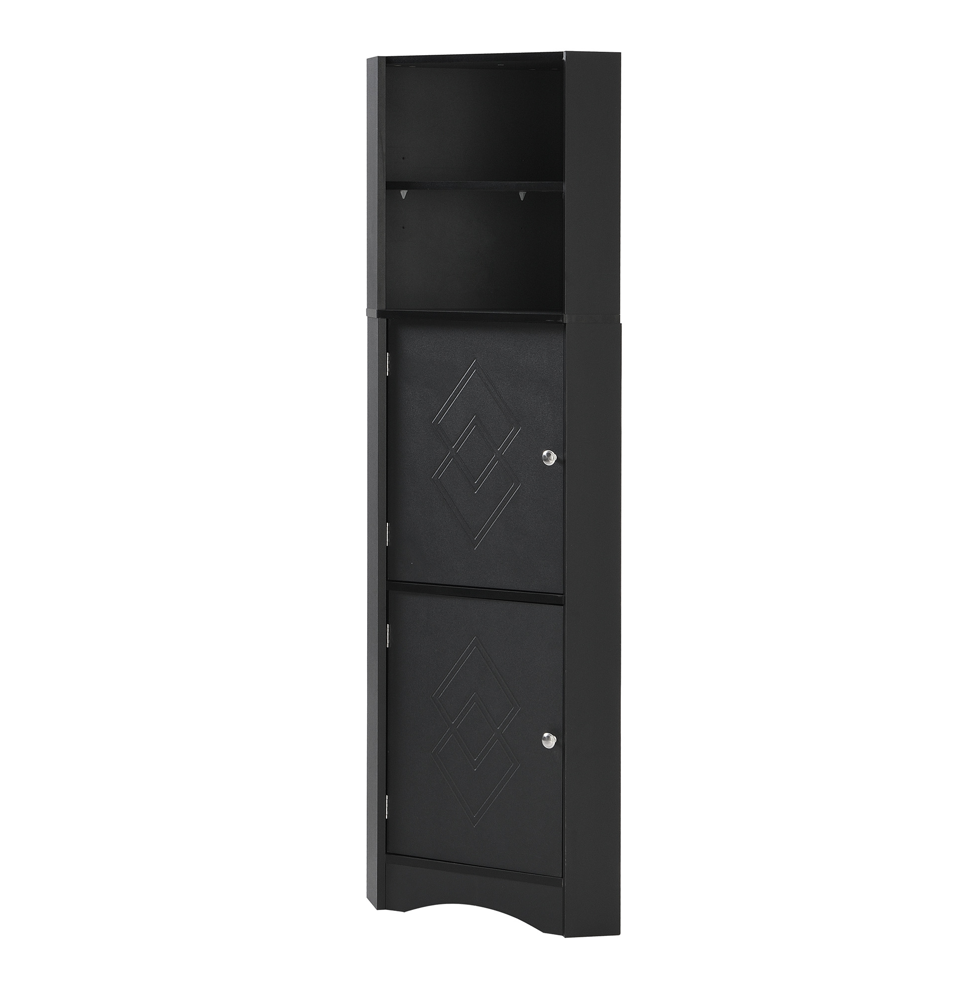 Eck-badezimmerschrank Schwarz Aus Spanplatte 36,5 X 36,5 X 155 Cm Mit 2 Ablagen