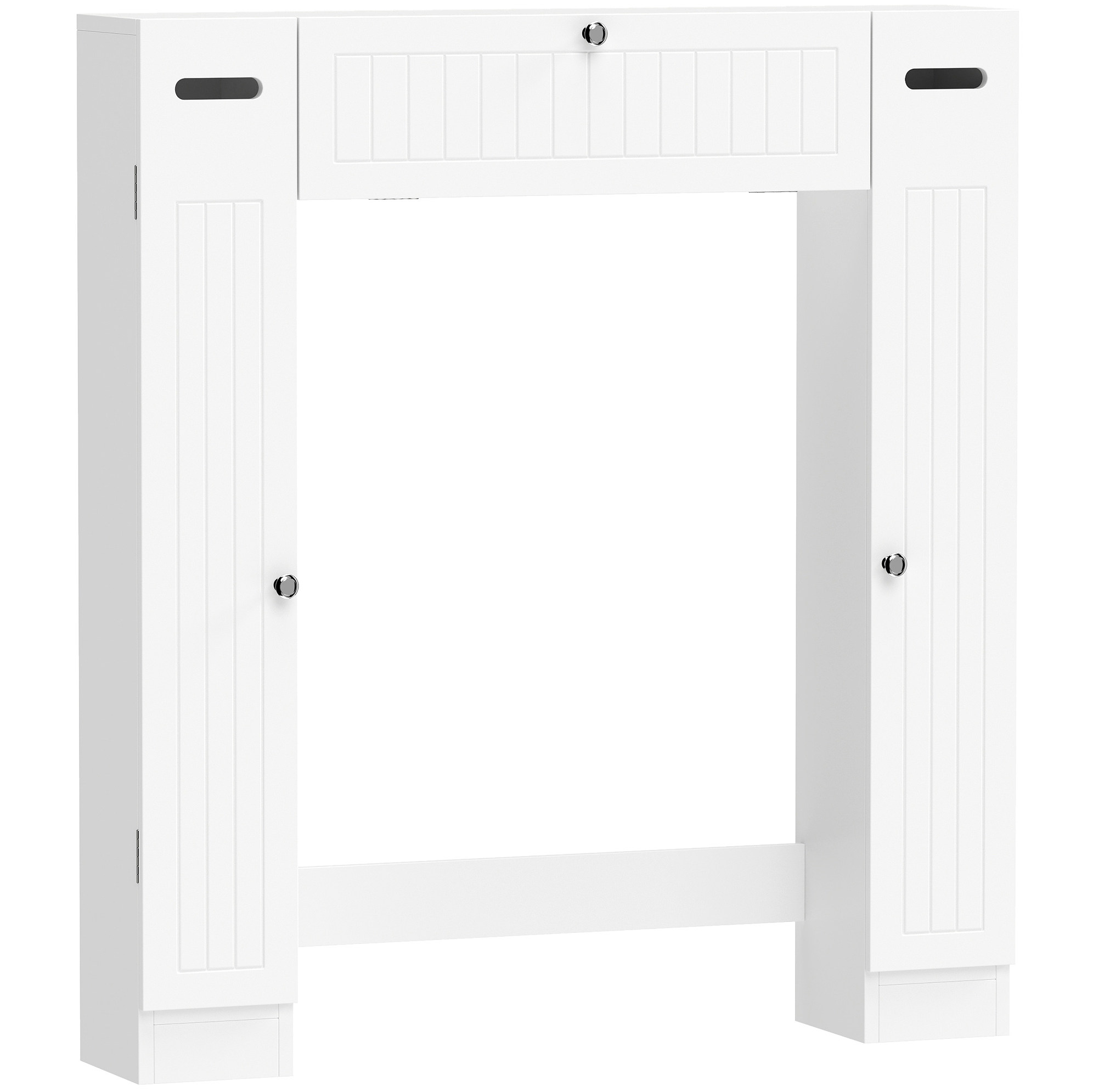 Weißer Badschrank Über Wc Aus Mdf Mit 2 Schränken, Schublade Und Verstellbaren Regalen