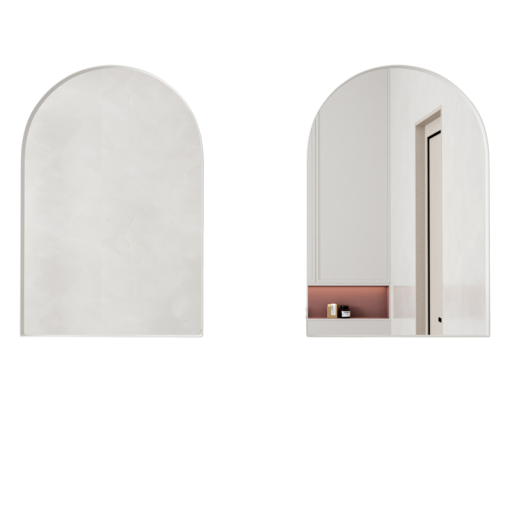 Badezimmerschrank Mit Bogenförmigem Spiegel, Weiß, Aus Metall, 2 Glasböden, Wand- Oder Einbau