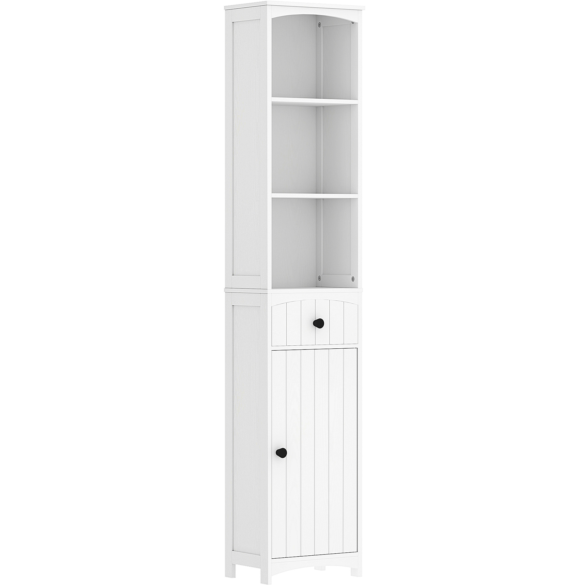 Hoher Weißer Badezimmerschrank Mit 3 Regalen, 1 Schublade Und Schrank, 34 X 24 X 170,5 Cm