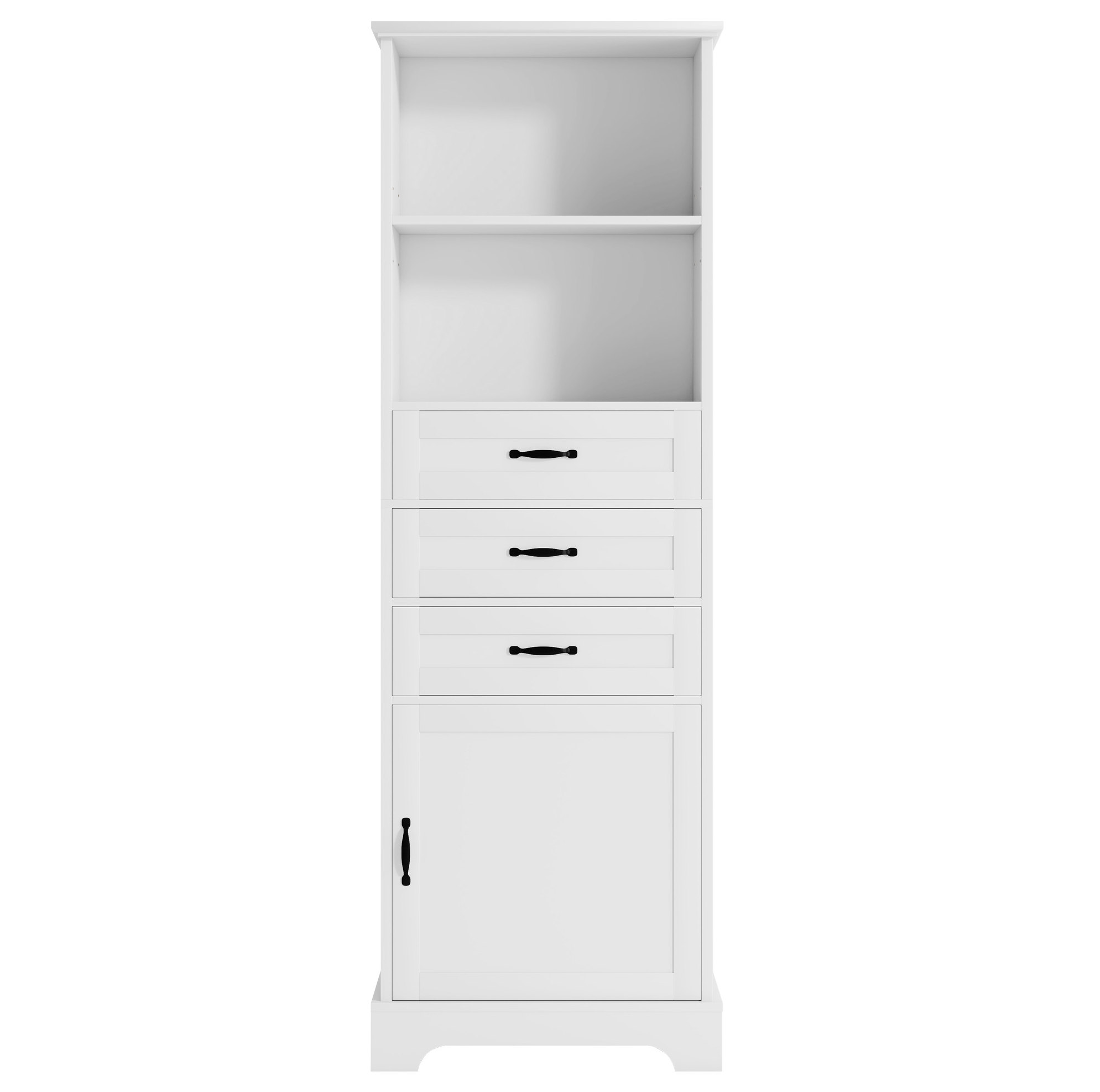 Hoher Badschrank Aus Lackiertem Mdf 56 X 25,6 X 167 Cm Mit 3 Schubladen Und Ablagen, Weiß