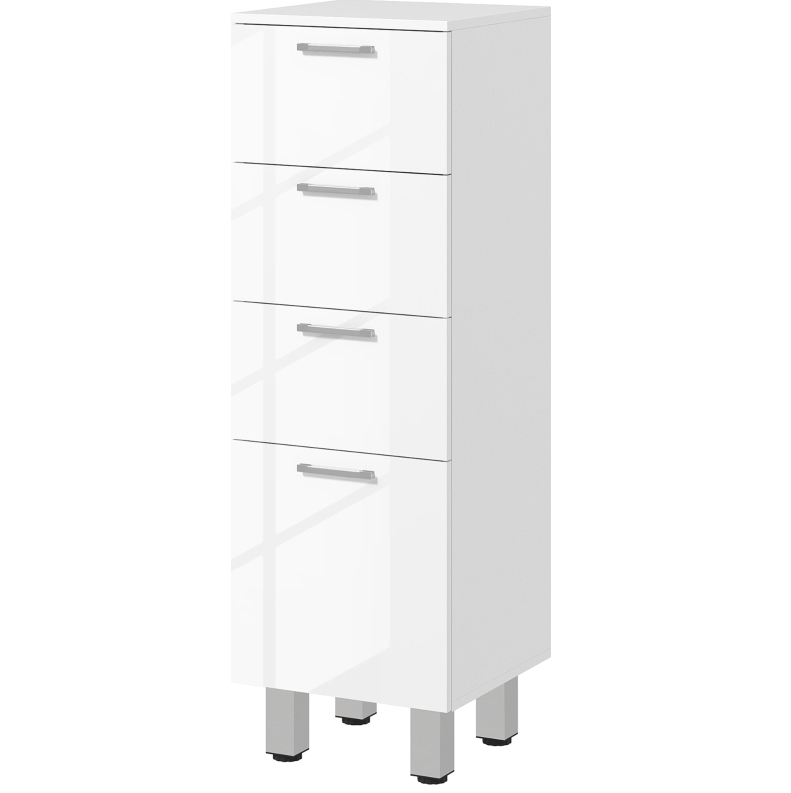Schmales Weißes Badezimmerschrank Aus Holz Mit 4 Schubladen Und Verstellbarem Fach 30 X 30 X 93 Cm