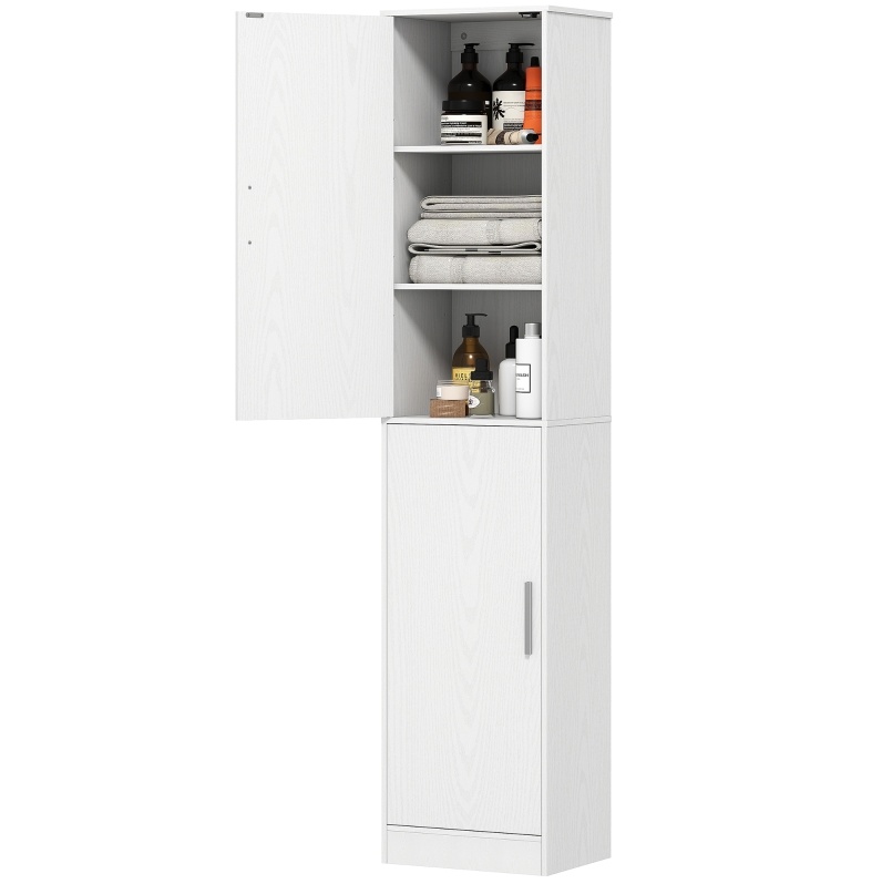 Schmaler Bad-hochschrank Mit 2 Türen, Verstellbaren Ablagen, 40 X 35 X 180 Cm, Weiß