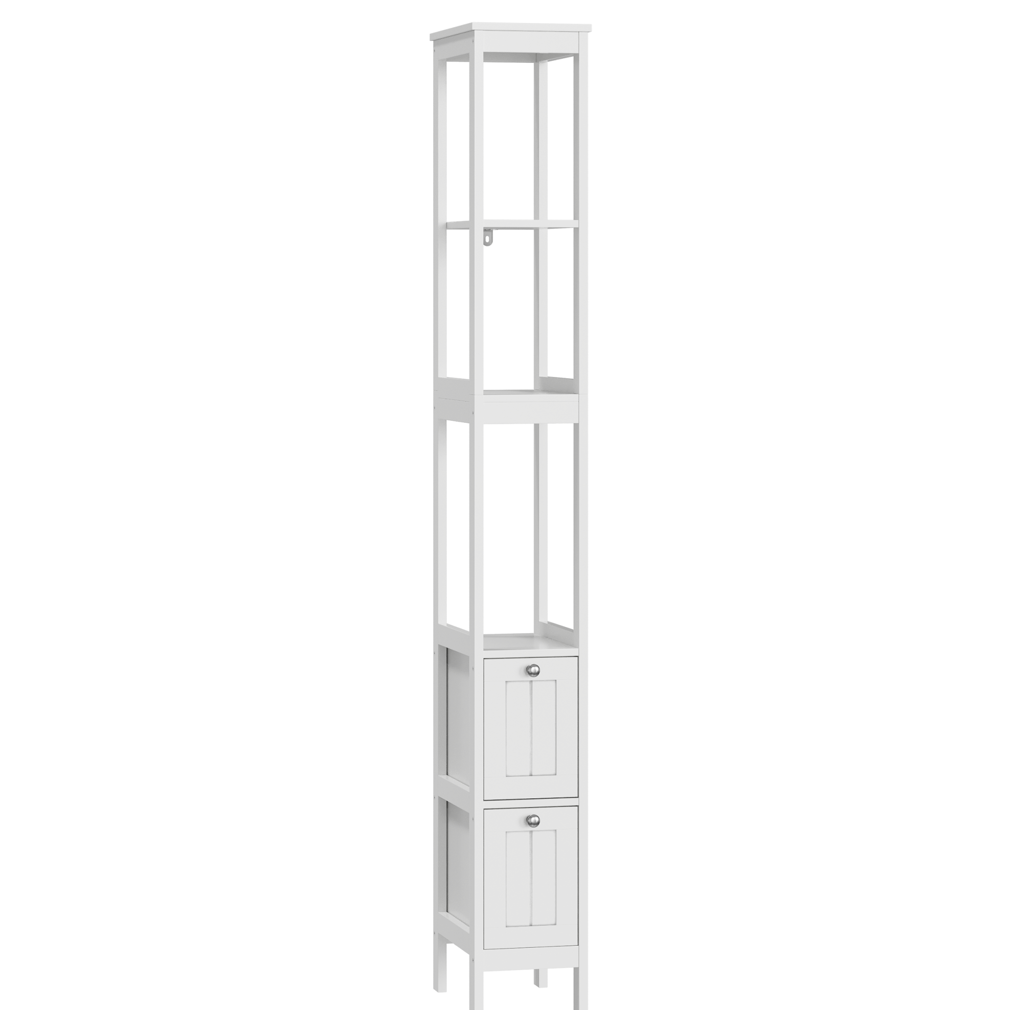 Schmaler Weißer Badschrank Aus Mdf Mit 2 Schubladen Und 3 Ablagen 20 X 30 X 161 Cm