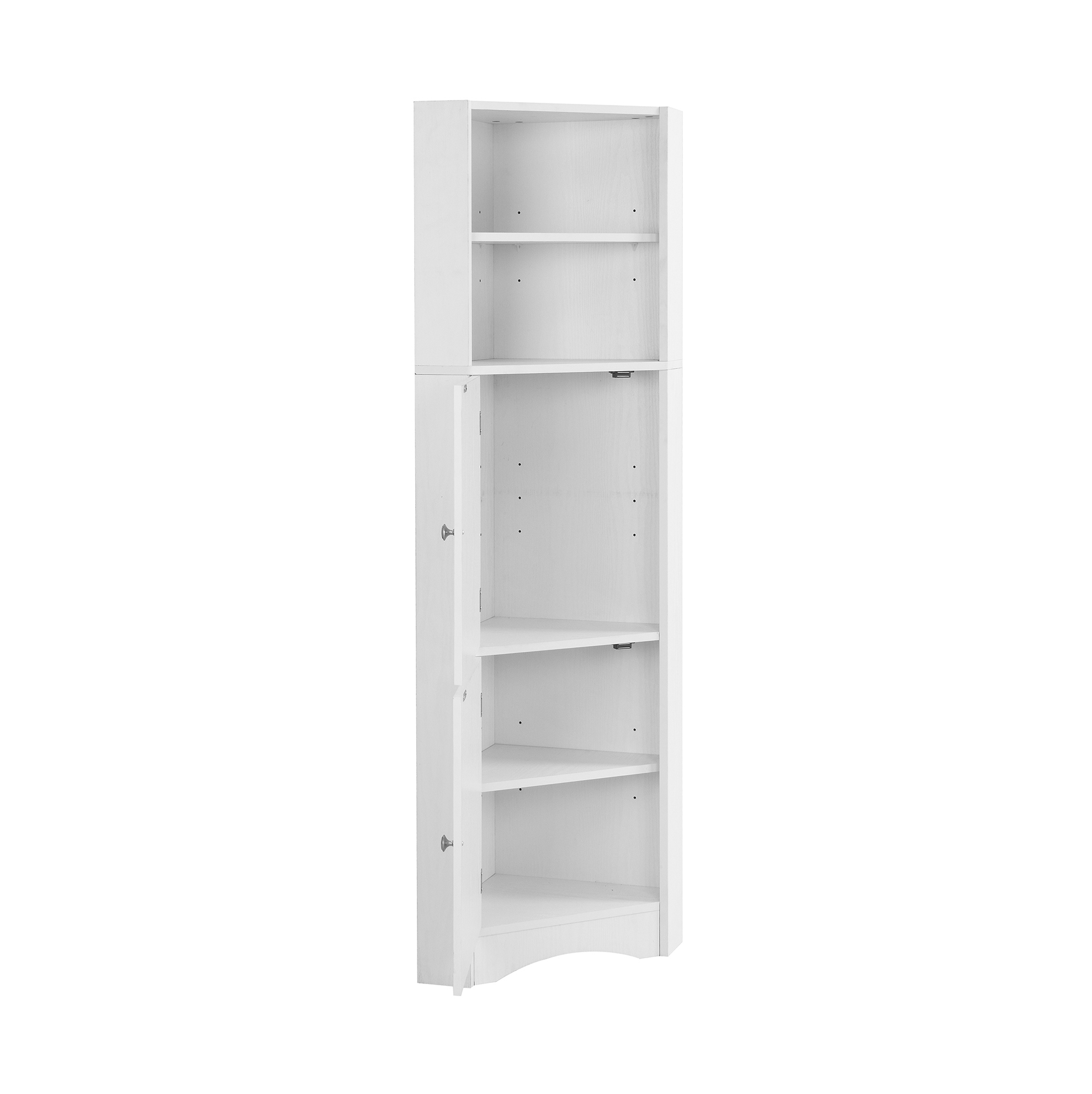 Eck-badschrank Weiß Mit 2 Fächern Und Verstellbarem Regal, 36,5 X 36,5 X 155 Cm, Modenuit