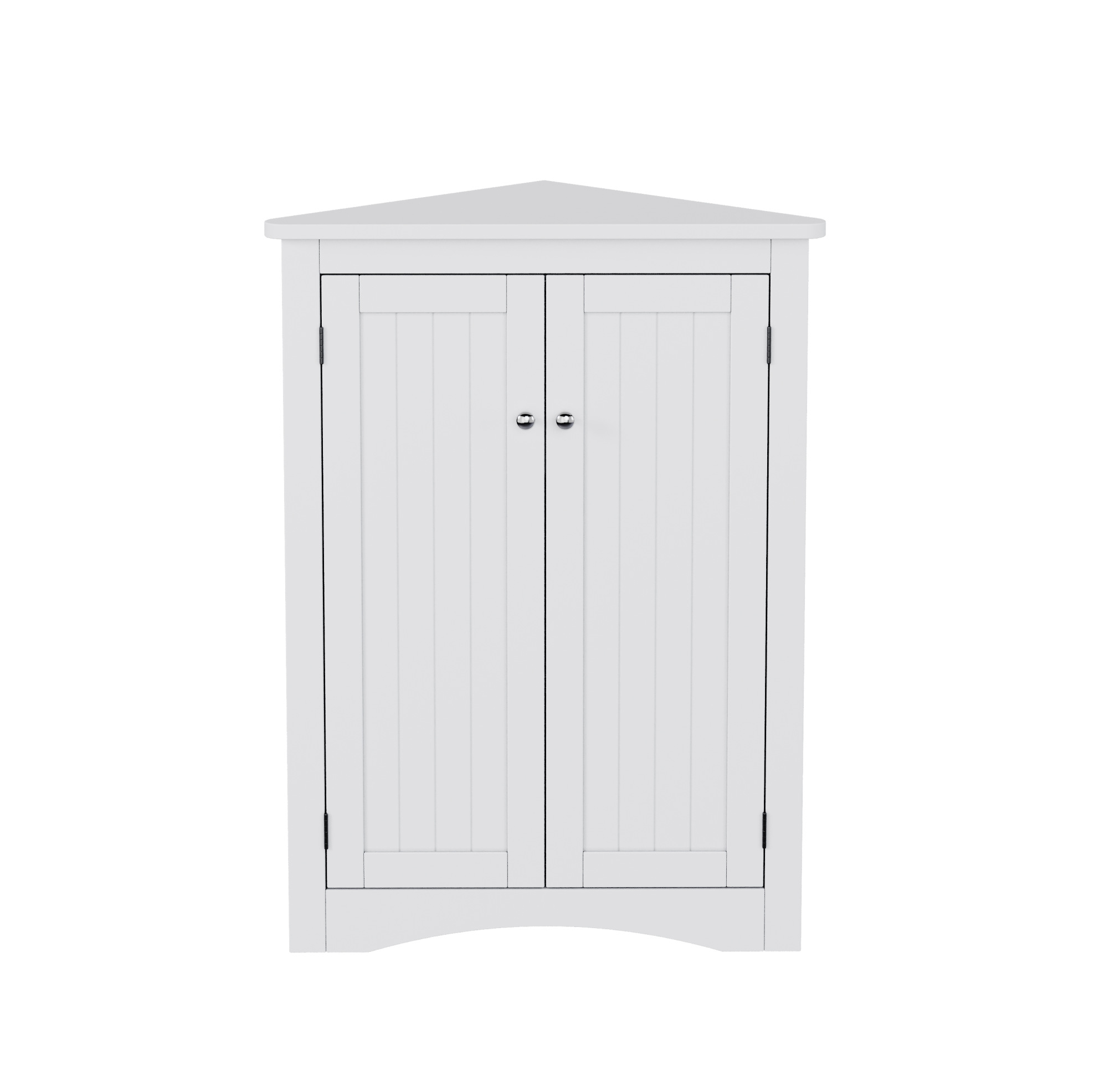 Weißer Eckschrank Fürs Bad Aus Mdf Mit 2 Türen Und 3 Ebenen, 61,5 X 34,5 X 80 Cm