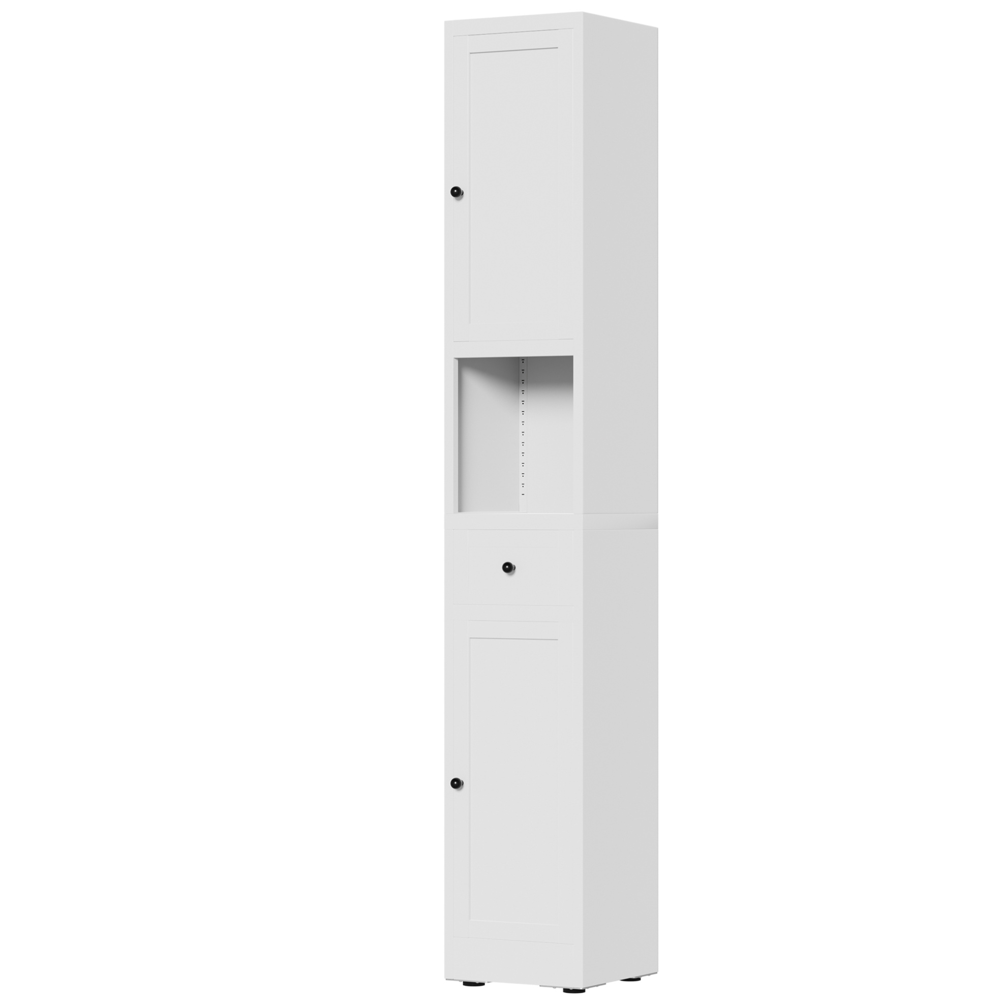 Schmaler Weißer Metall-badezimmerschrank Mit 5 Ebenen, 2 Türen Und Verstellbaren Regalen