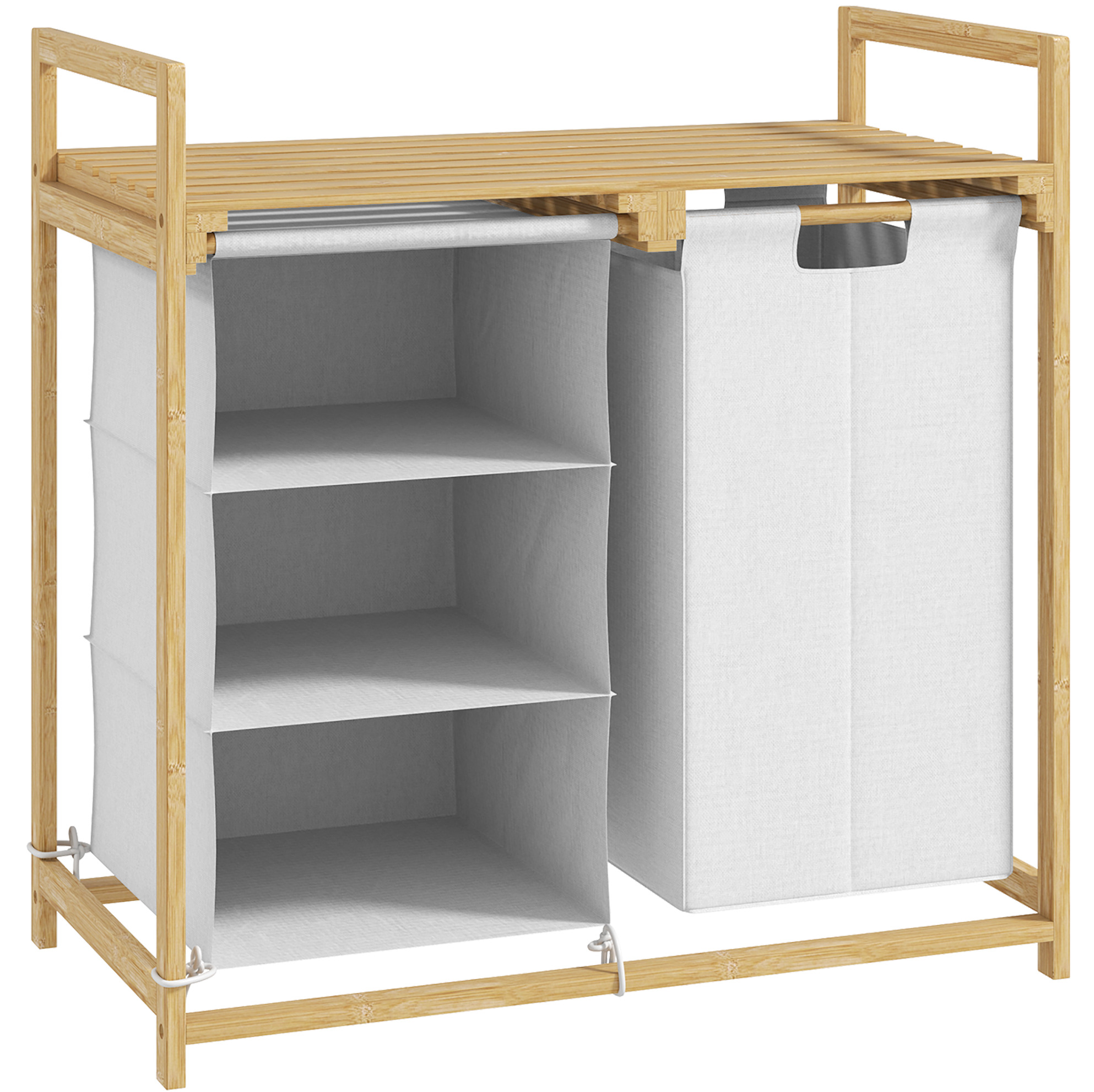 Weiße Wäschetruhe Aus Bambus Mit 2 Herausnehmbaren Säcken 70 X 36 X 70 Cm