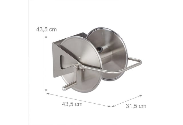Schlauchtrommel Edelstahl, Schlauchaufroller leer, Boden & Wand, für 40m Gartenschlauch, Schlauchrolle, silber - Relaxdays
